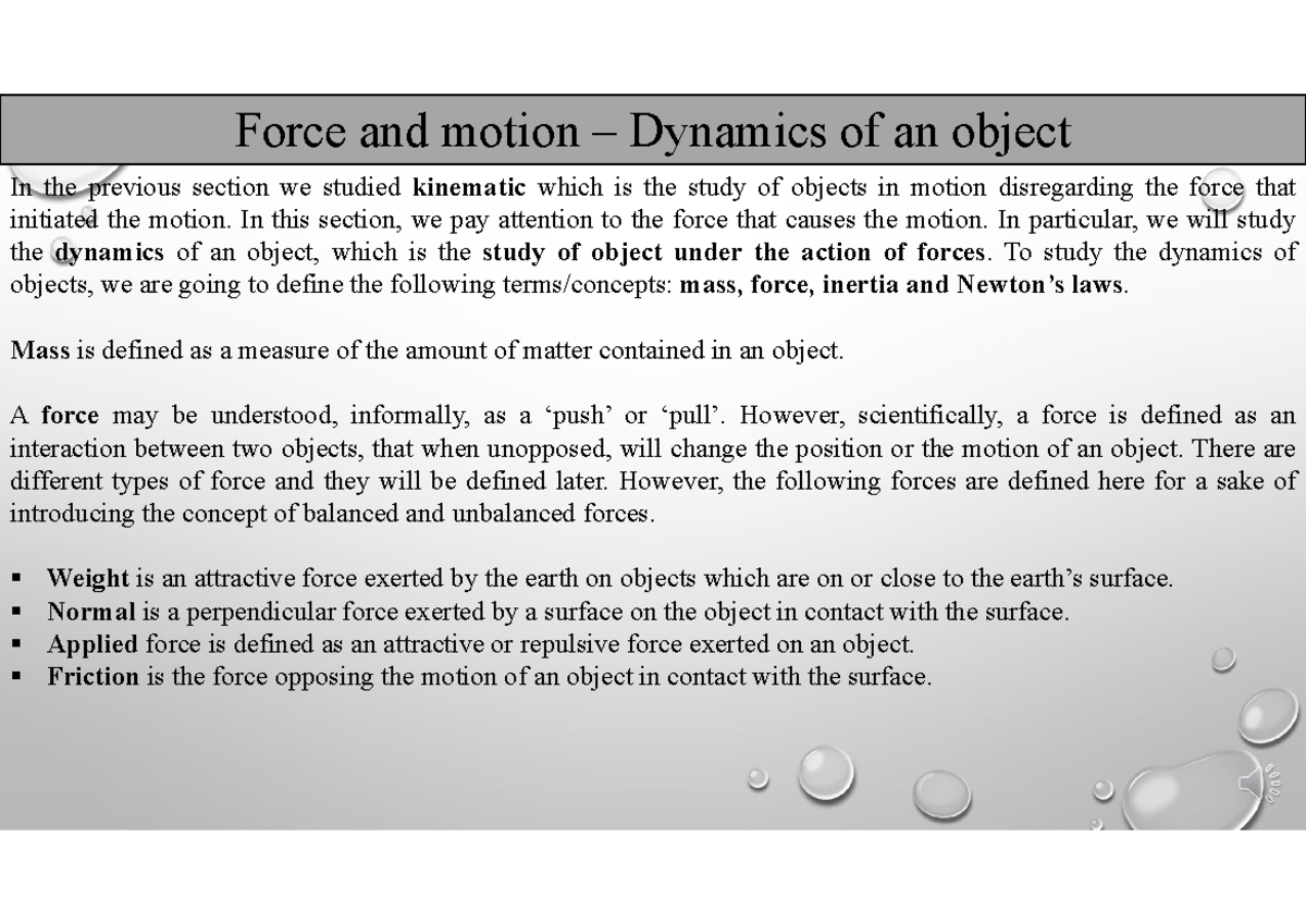 3. Force and motion, all Lecturer notes - Force and motion – Dynamics ...