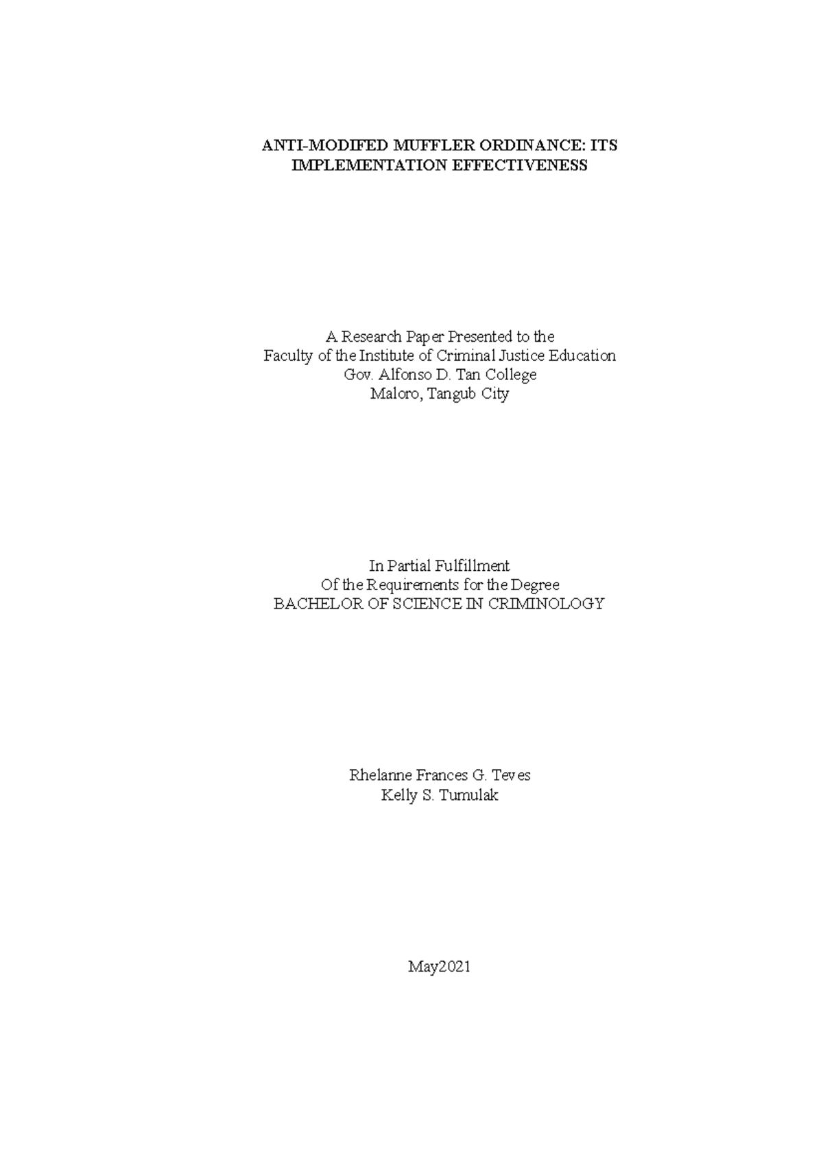 Thesis Lecture notes 110 ANTIMODIFED MUFFLER ORDINANCE ITS