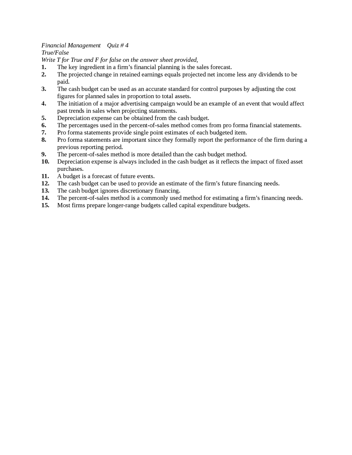 financing & business planning math quiz answers