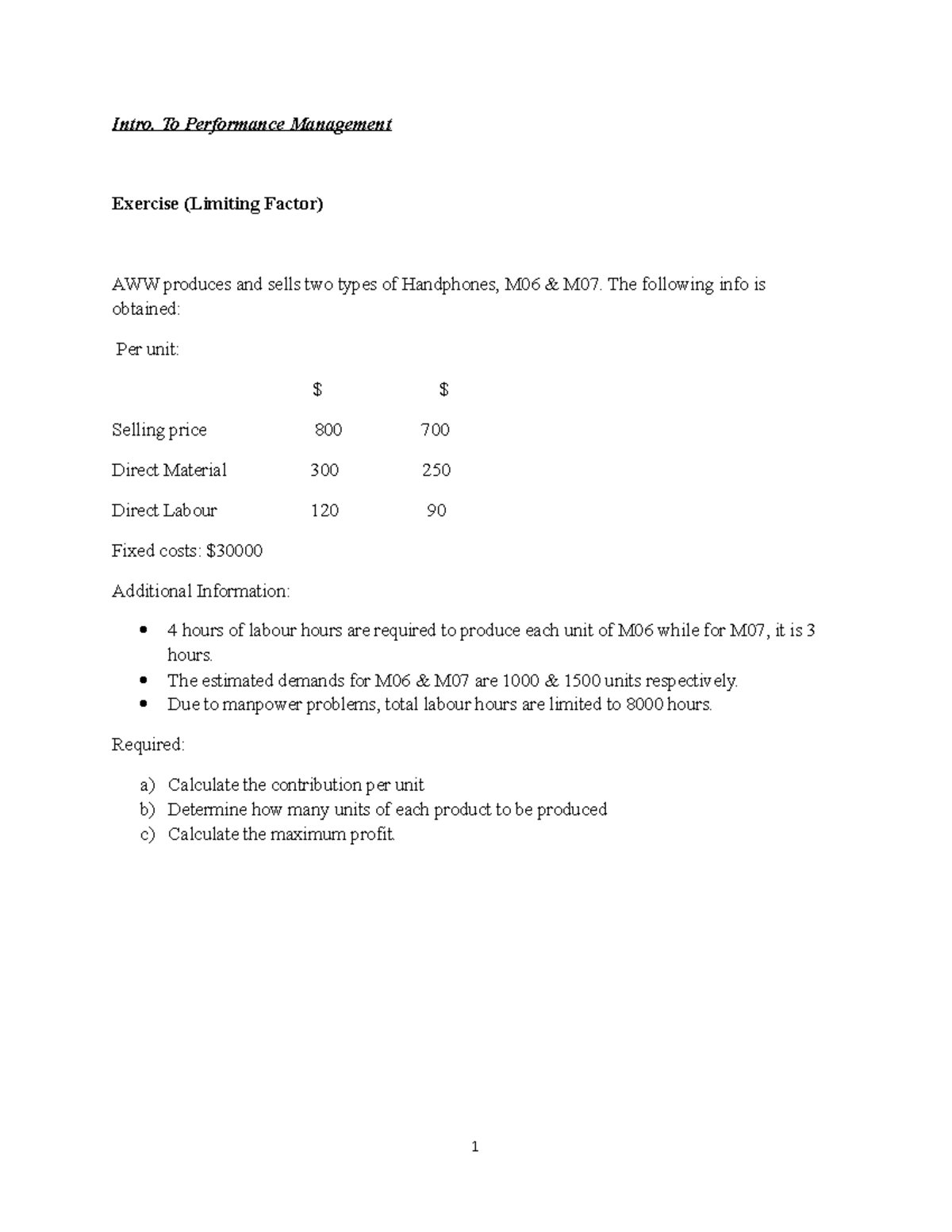 Intro pm exercise limiting factor - Intro. To Performance Management ...