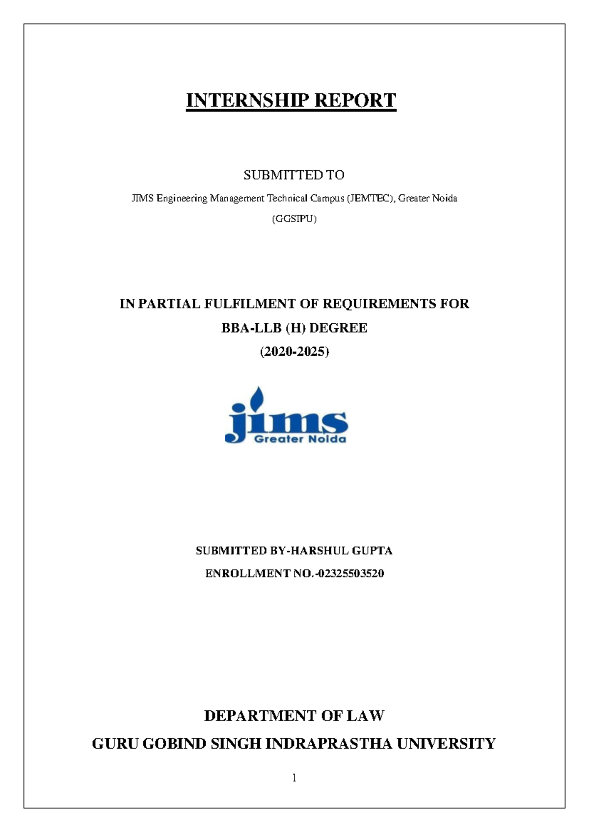Internship Report final - INTERNSHIP REPORT SUBMITTED TO JIMS ...