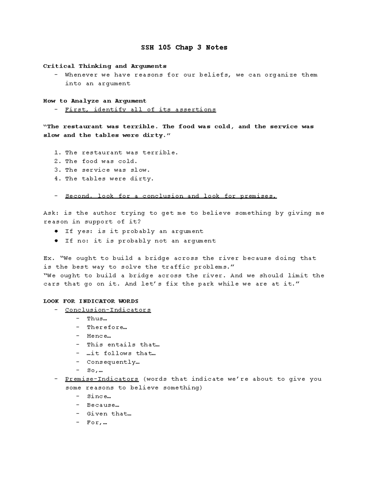 SSH 105 Chapter 3 Notes - SSH 105 Chap 3 Notes Critical Thinking and ...