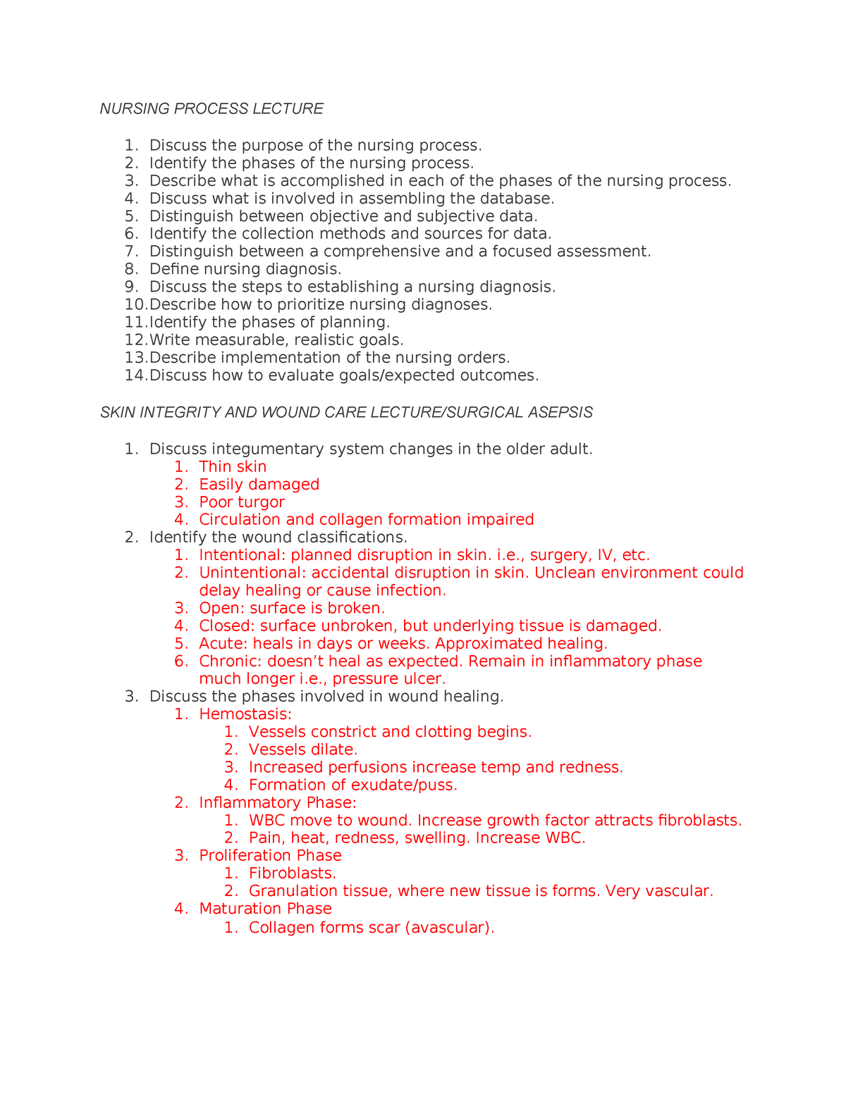 Exam #4 Fundamentals - Exam 4 - NURSING PROCESS LECTURE Discuss The ...