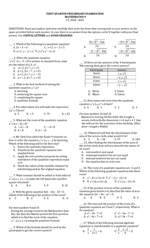 Reviewer Grade 9 Second Grading - REVIEWER 1. If 3 pieces of apples ...
