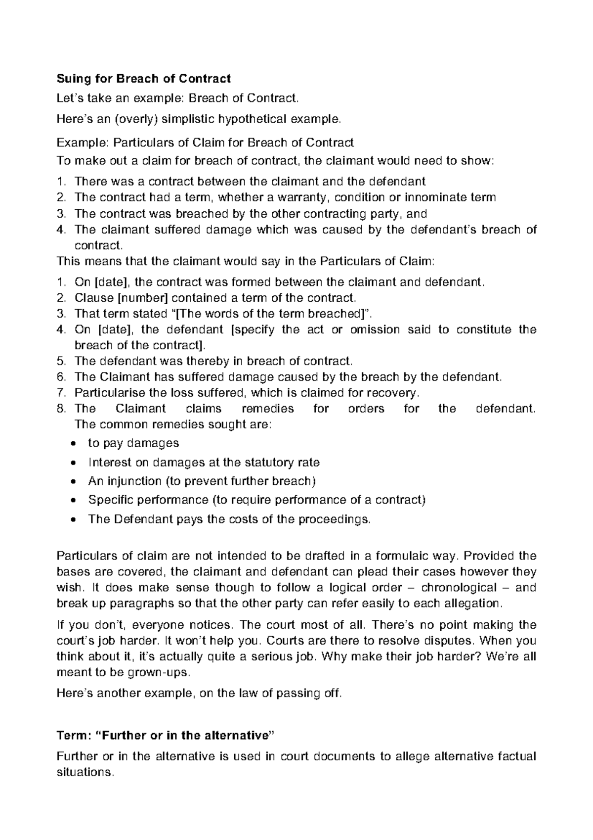 POC BOC - Demo for drafting PoC - Suing for Breach of Contract Let’s ...
