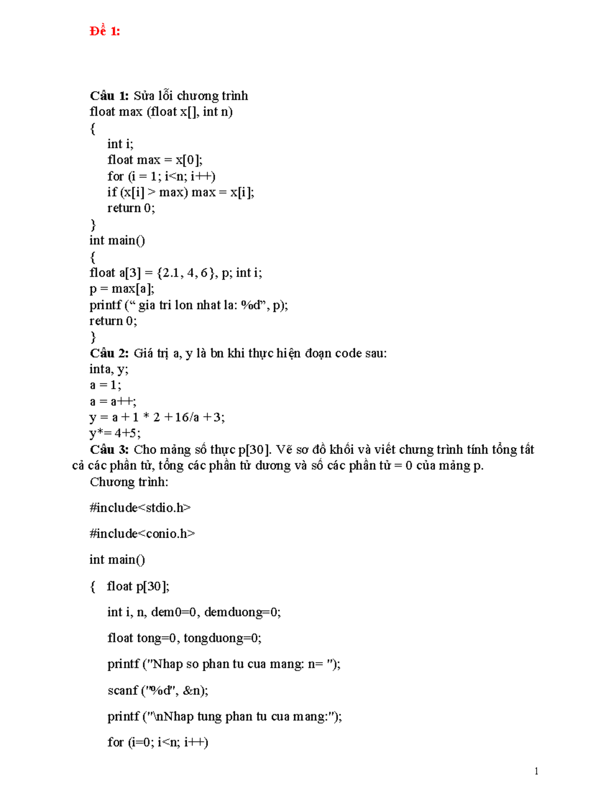 Bàitập LẬP TRÌNH C++ Đề 1 Câu 1 Sửa lỗi chương trình float max