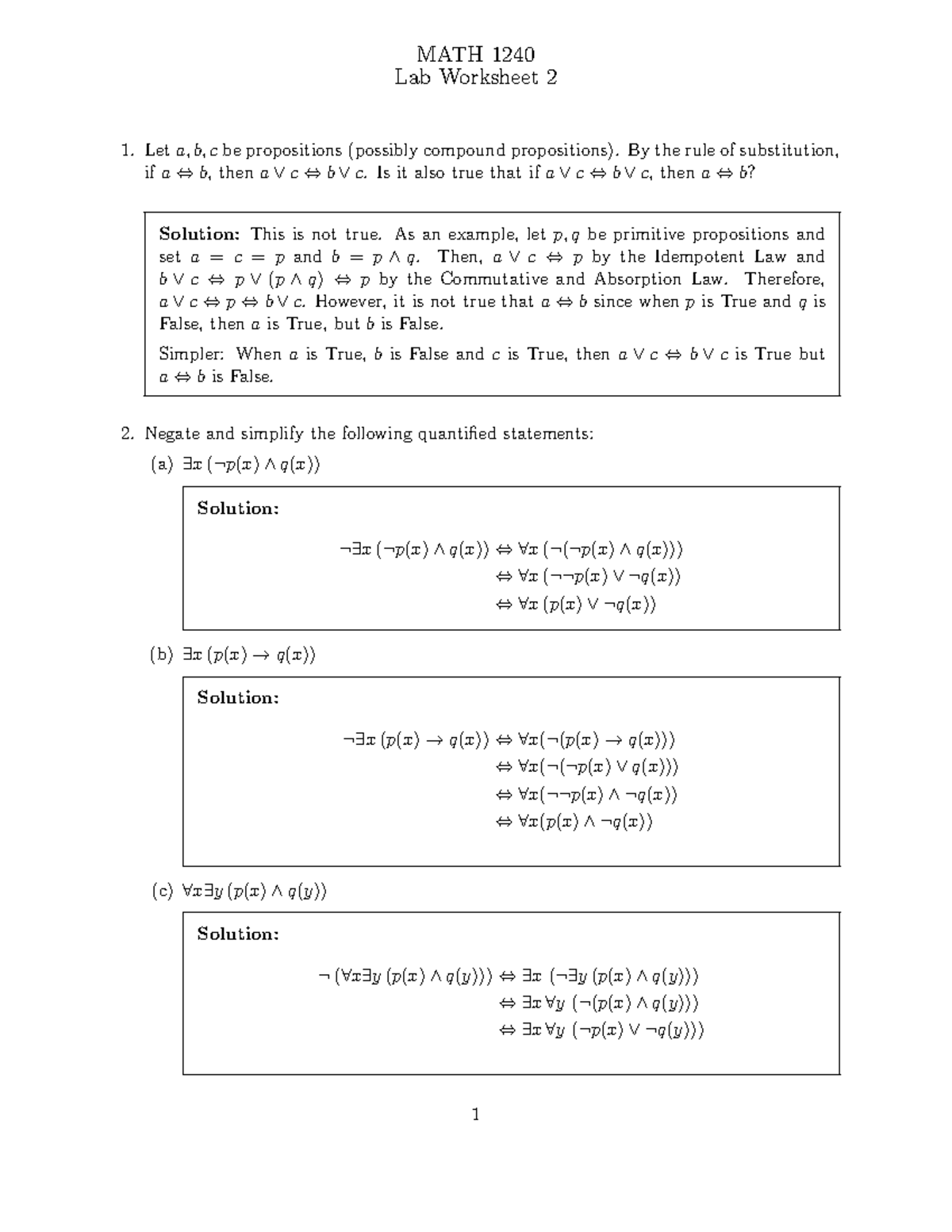 Worksheet 2Solutions(Edited) - MATH 1240 Lab Worksheet 2 Leta, b, cbe ...