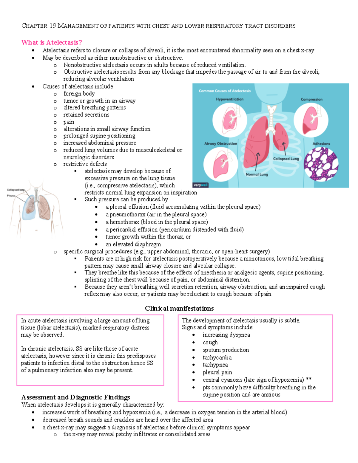 PDF Chapter 19 BOOK Lecture Notes 2 - What is Atelectasis? Atelectasis ...