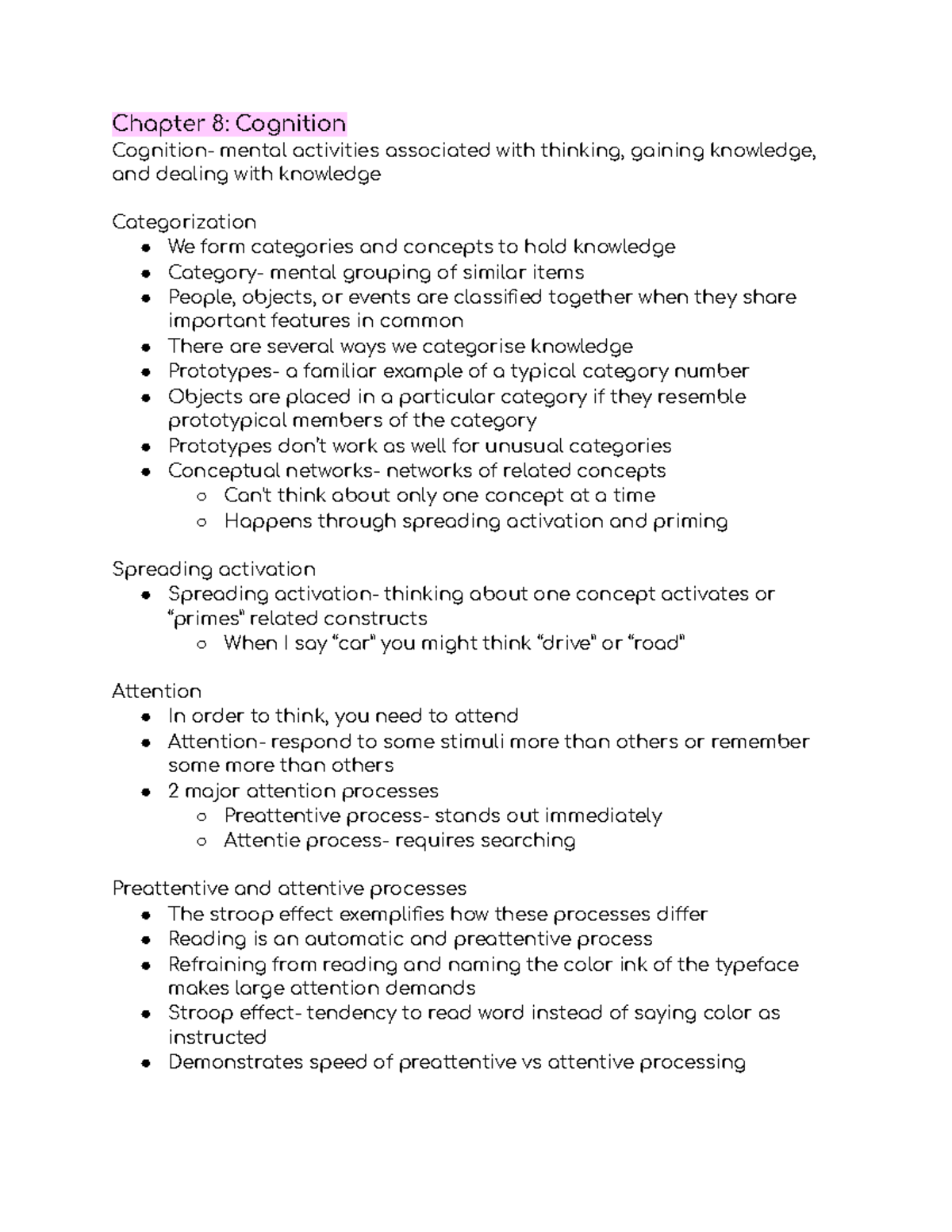 Psych 3 notes Chapter 8 Cognition Cognition mental activities