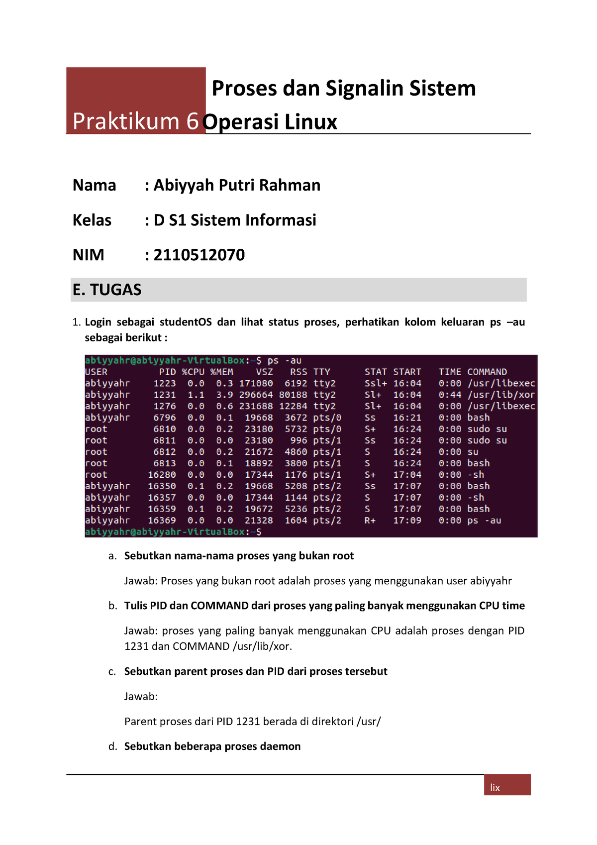 Praktikum 6 Sistem Operasi - Lix Proses Dan Signalin Sistem Praktikum 6 ...