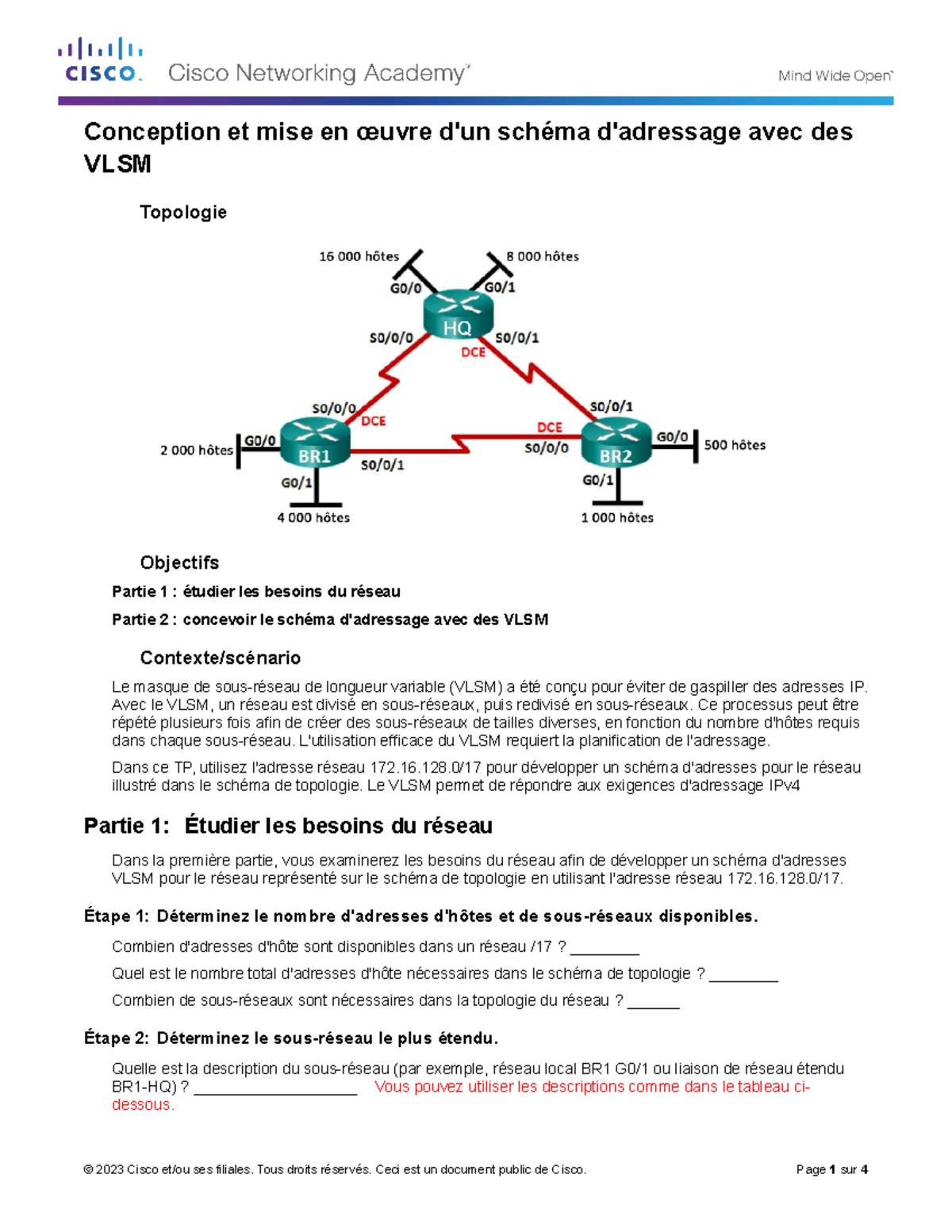 TD 2 Schema Dadressage VLSM - Conception Et Mise En œuvre D'un Schéma D ...