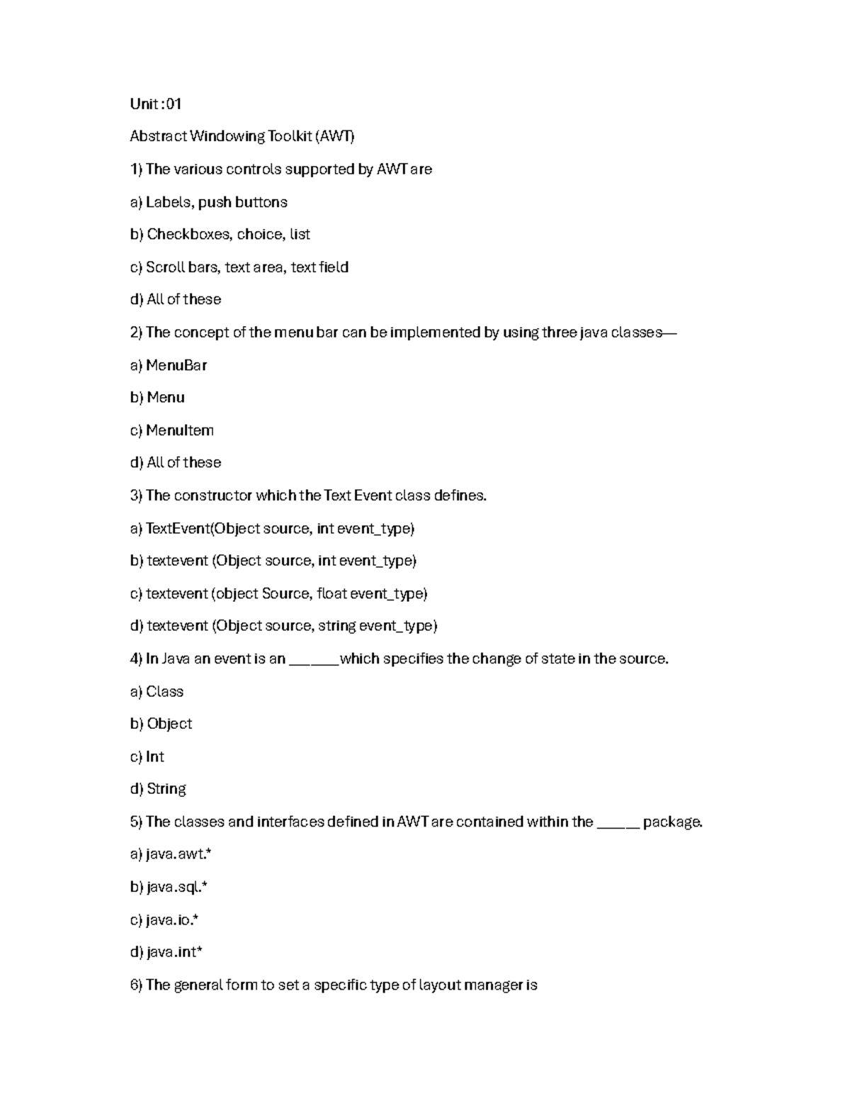 AJP Assignment 1 - Notes - Unit : Abstract Windowing Toolkit (AWT) The ...