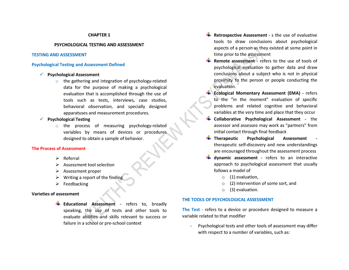 Chapter 1 Psychological Testing And Assessment - CHAPTER 1 ...