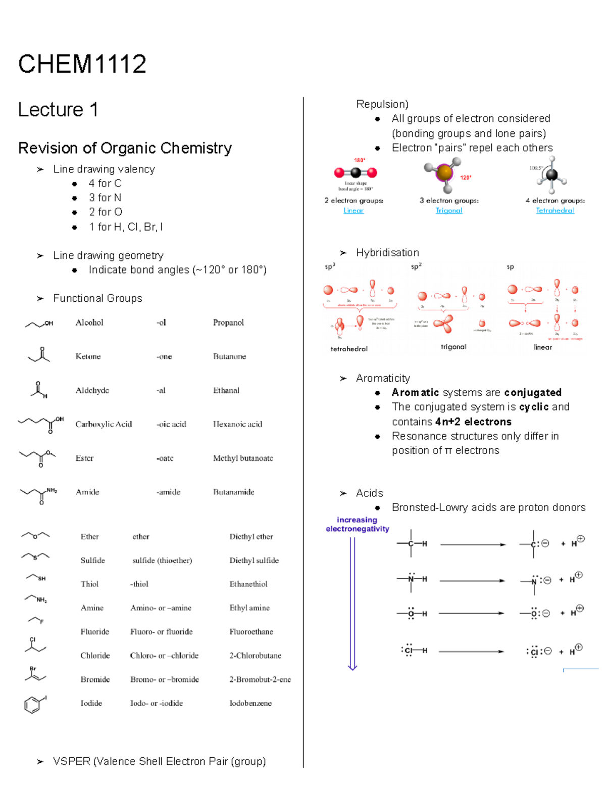 CHEM1112 - Lecture Notes - CHEM Lecture 1 Revision Of Organic Chemistry ...