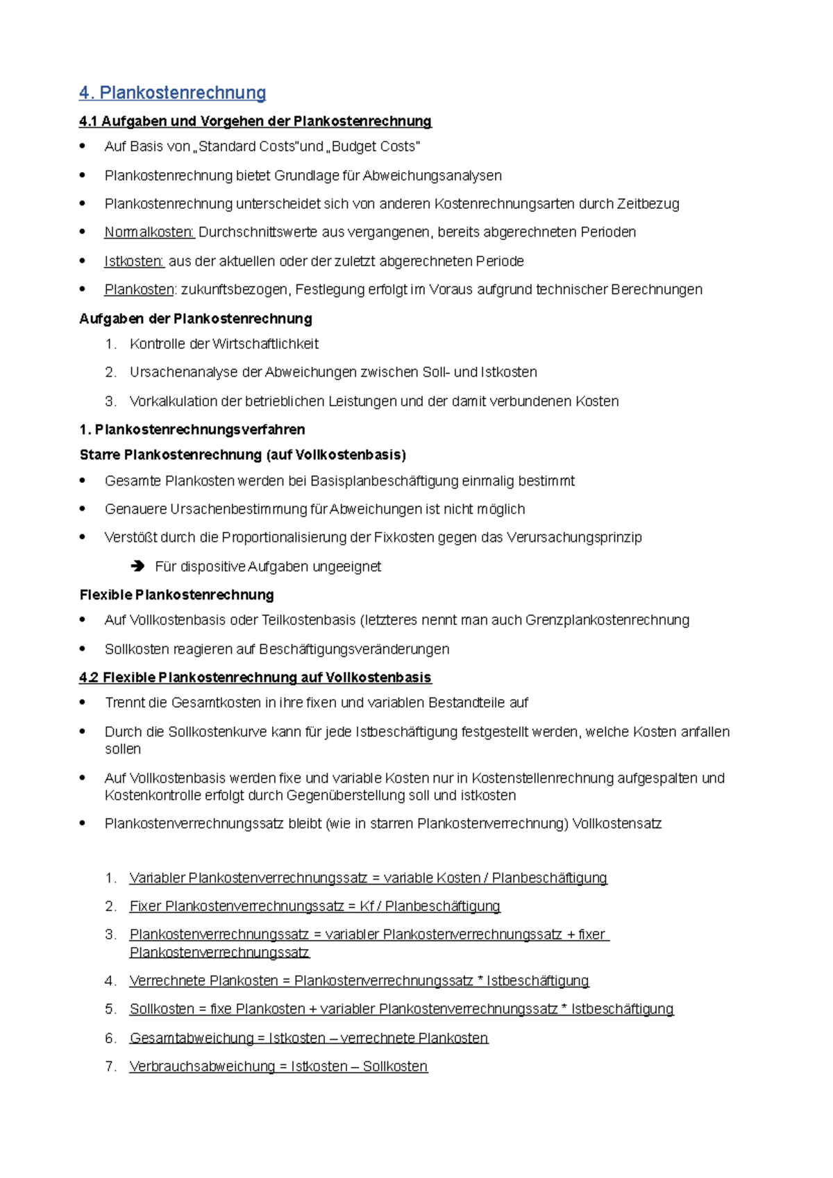 KLR 02-01 Lektion 4 - 4. Plankostenrechnung 4 Aufgaben und Vorgehen der ...