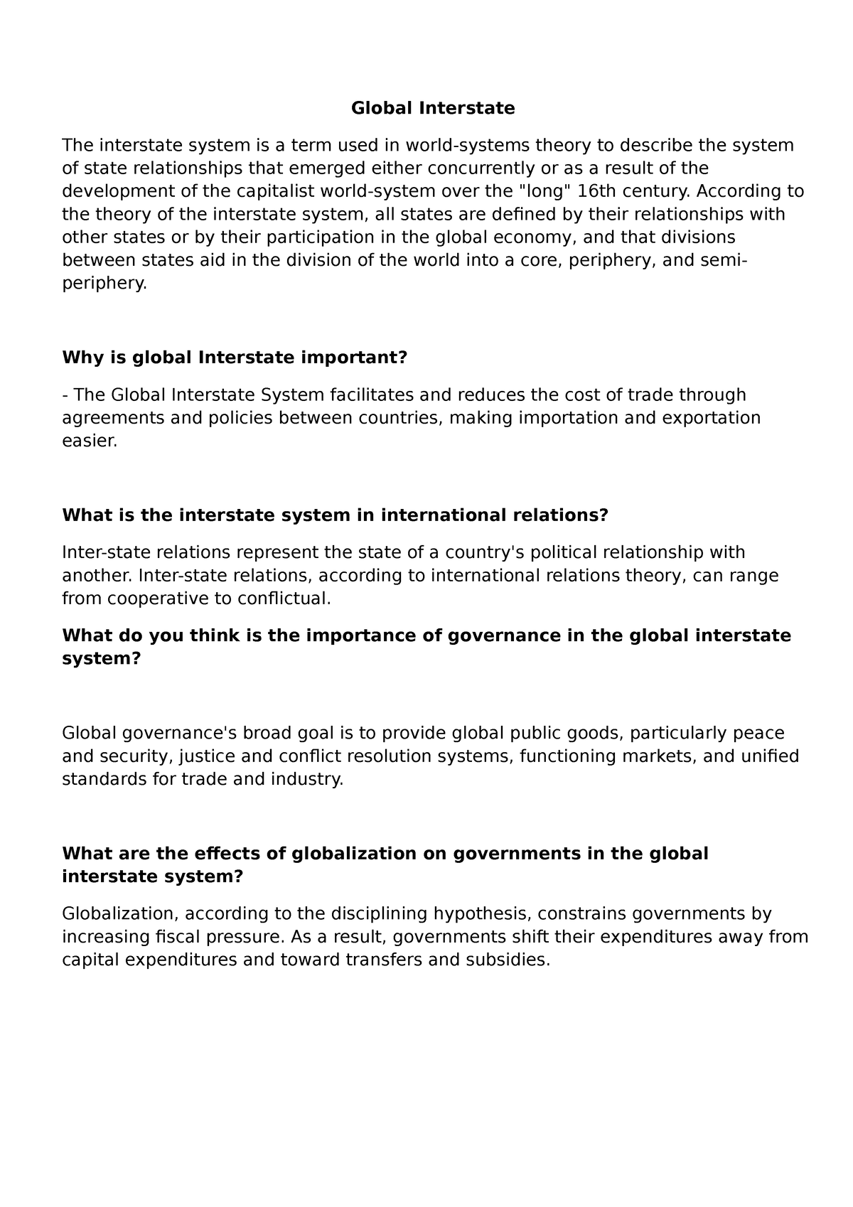 global interstate system a critical analysis essay brainly