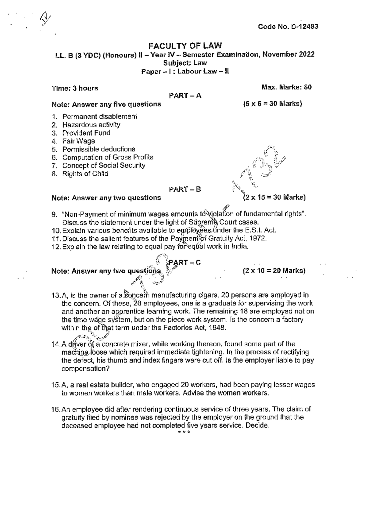 Nov 2022 IV Sem 3Ydc - question papers - Labour Laws - Studocu