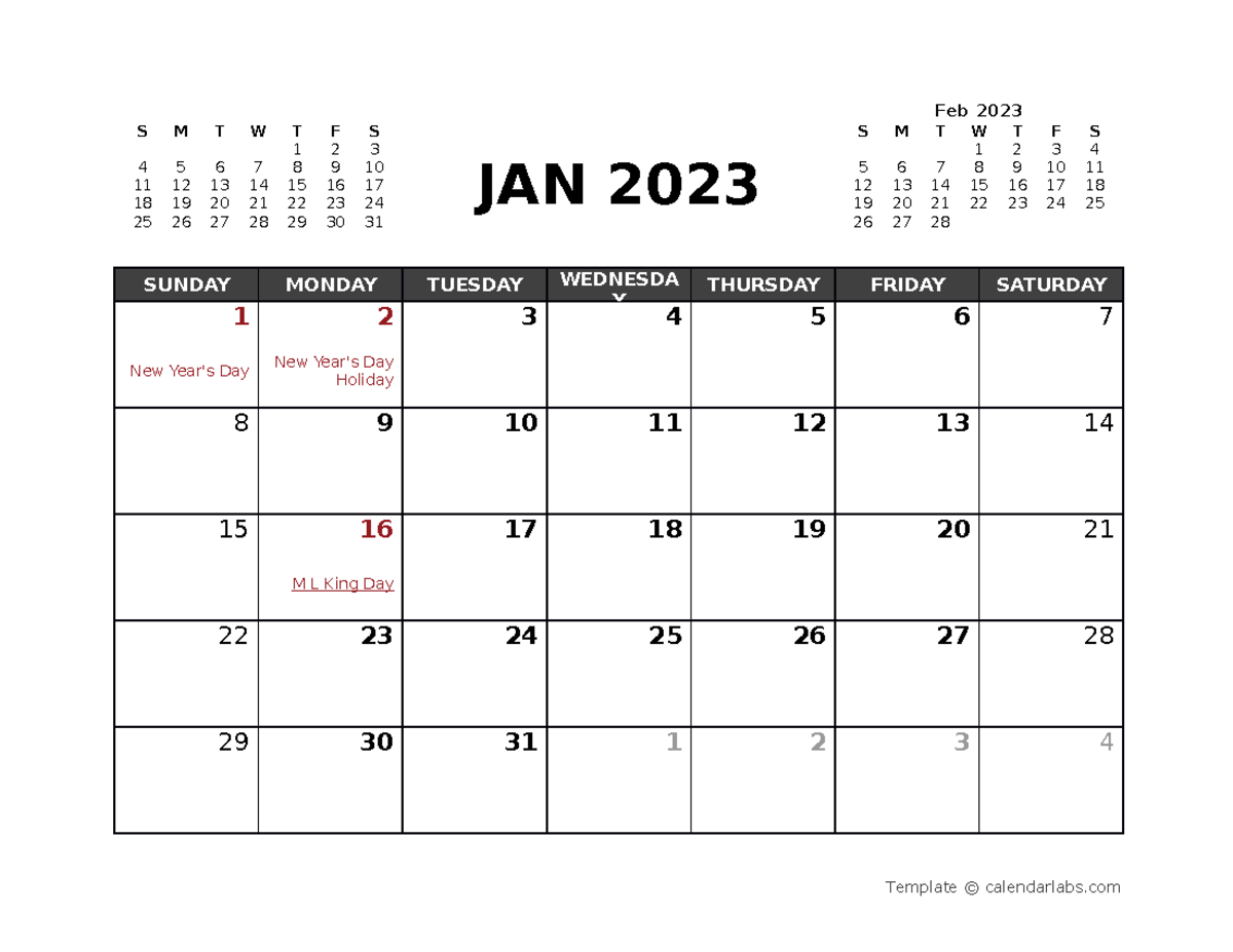 2023 monthly planner template word 12 - New Year's Day New Year's ...