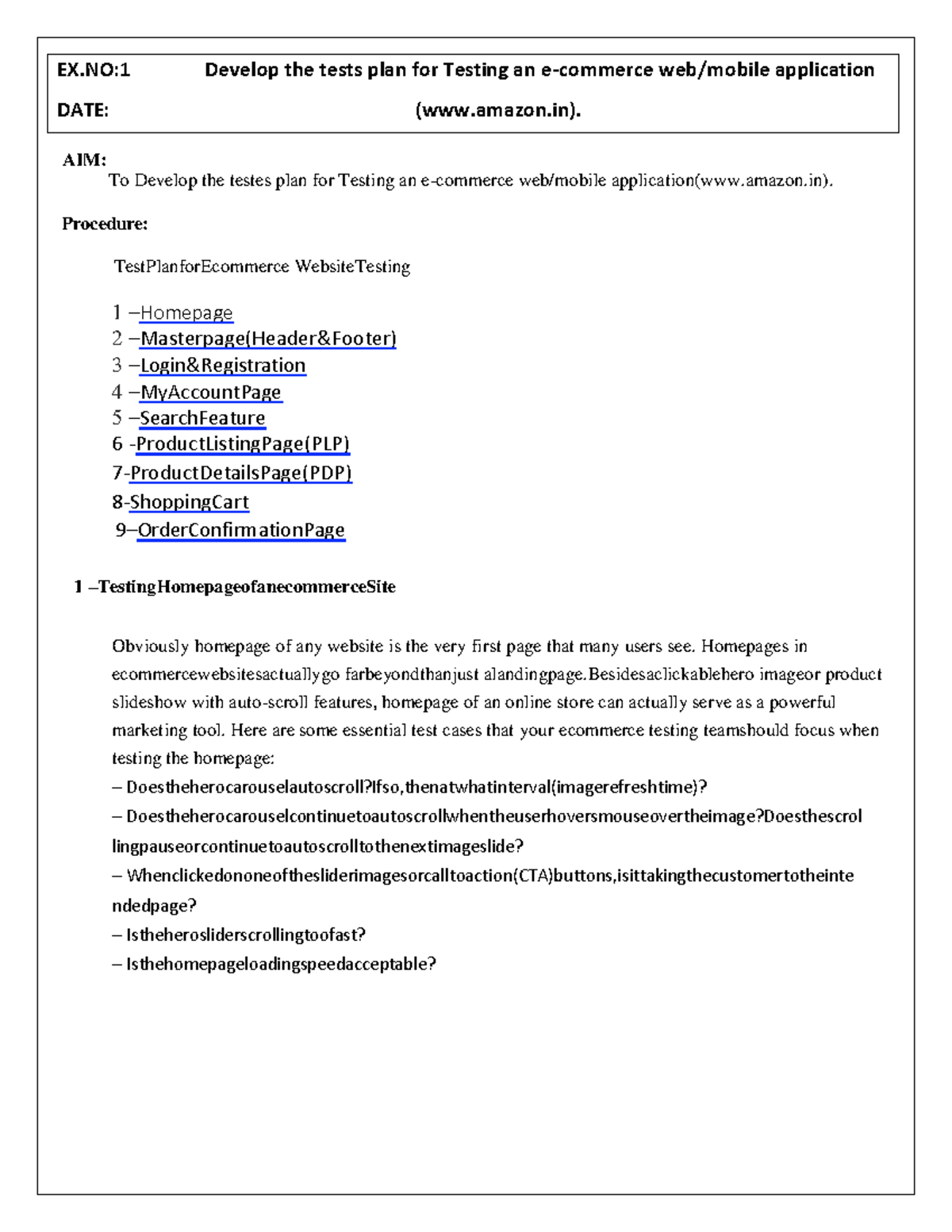 STA - EX:1 Develop the tests plan for Testing an e-commerce web/mobile ...