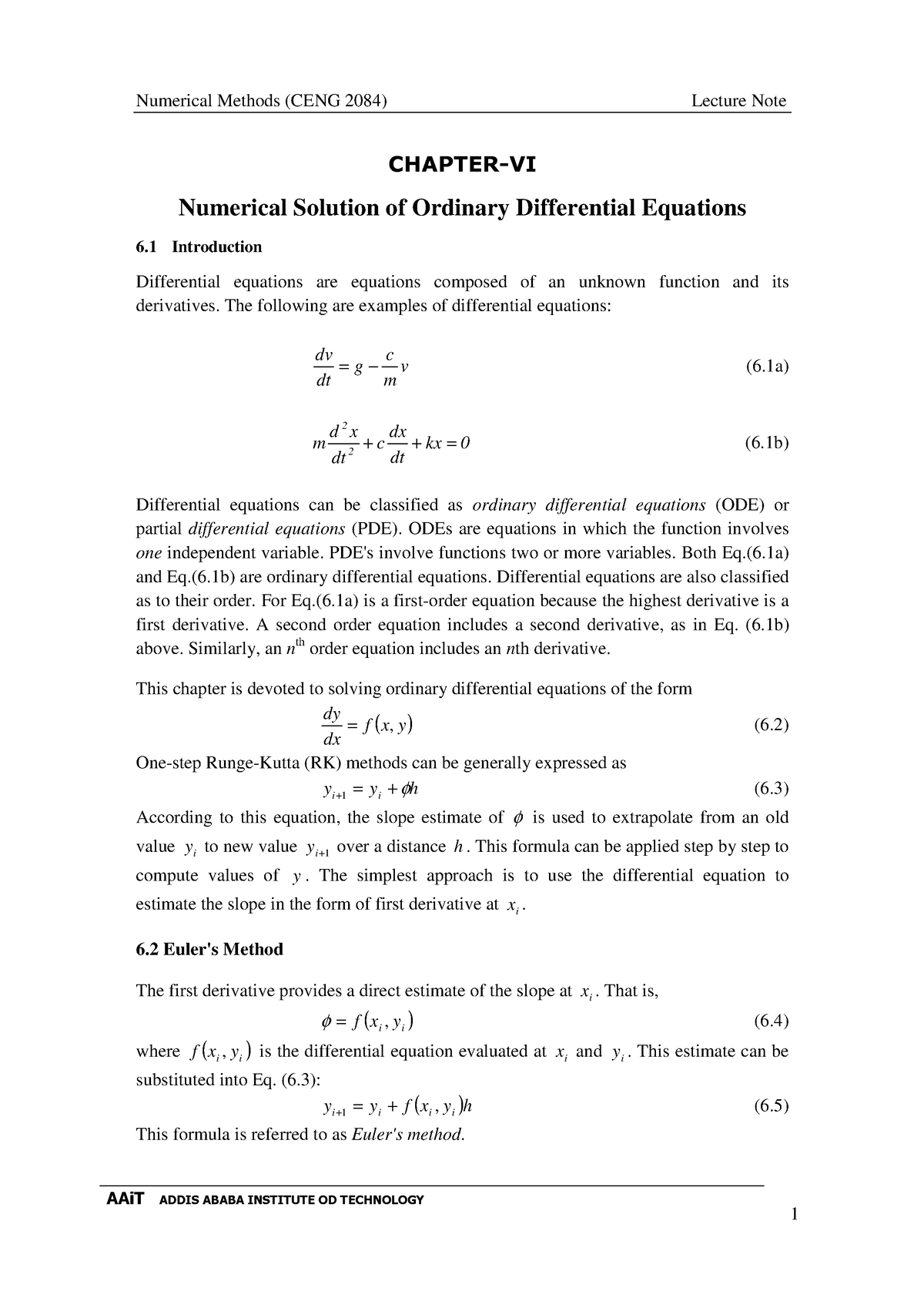 Chapter 7 Numerical Solution Of Ordinary Differential Equations - - Studocu