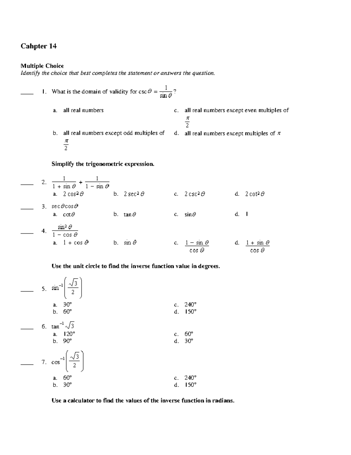 CH14+gr+12G - MATH - Cahpter 14 Multiple Choice Identify the choice ...