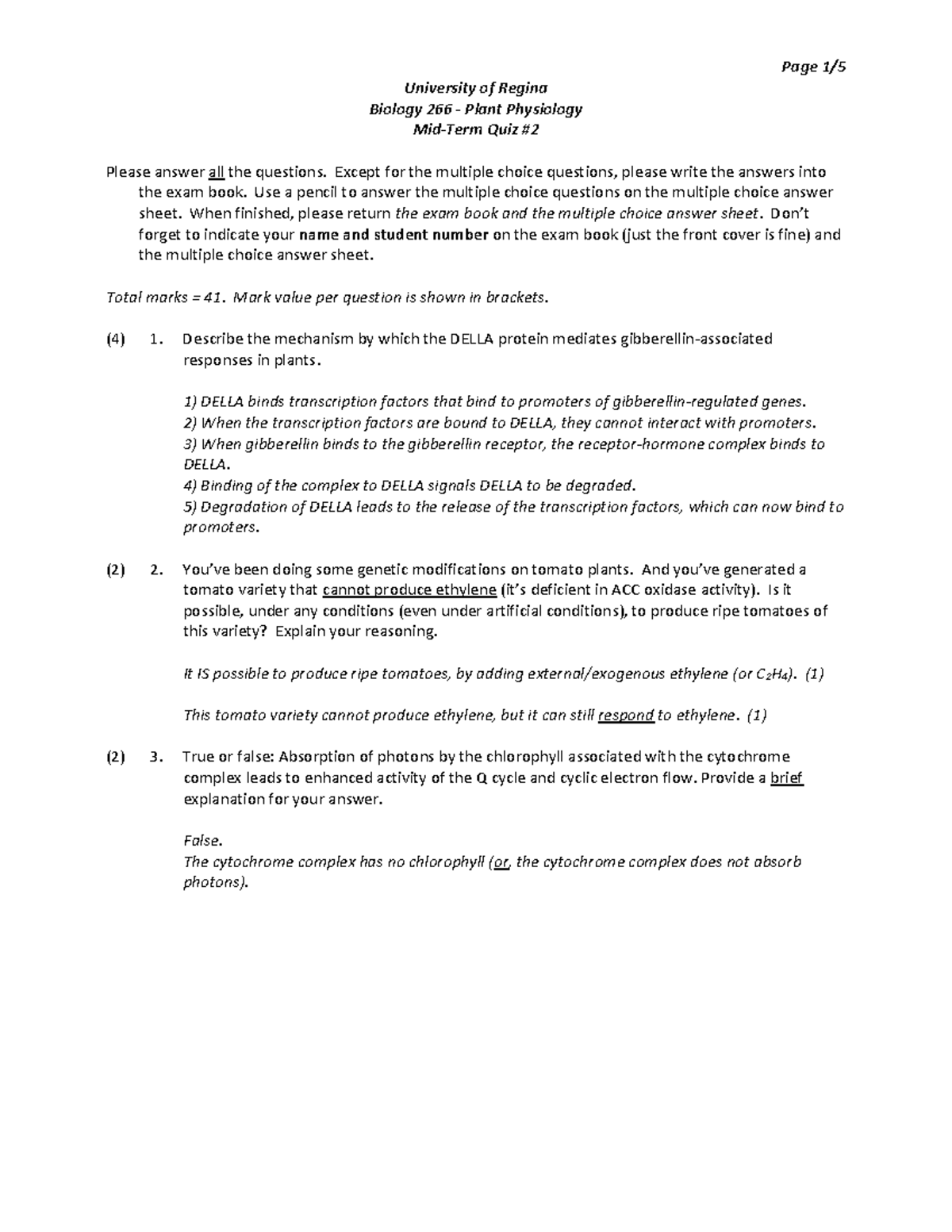 BIOL 266 Midterm 2 - Self study - University of Regina Biology 266 ...