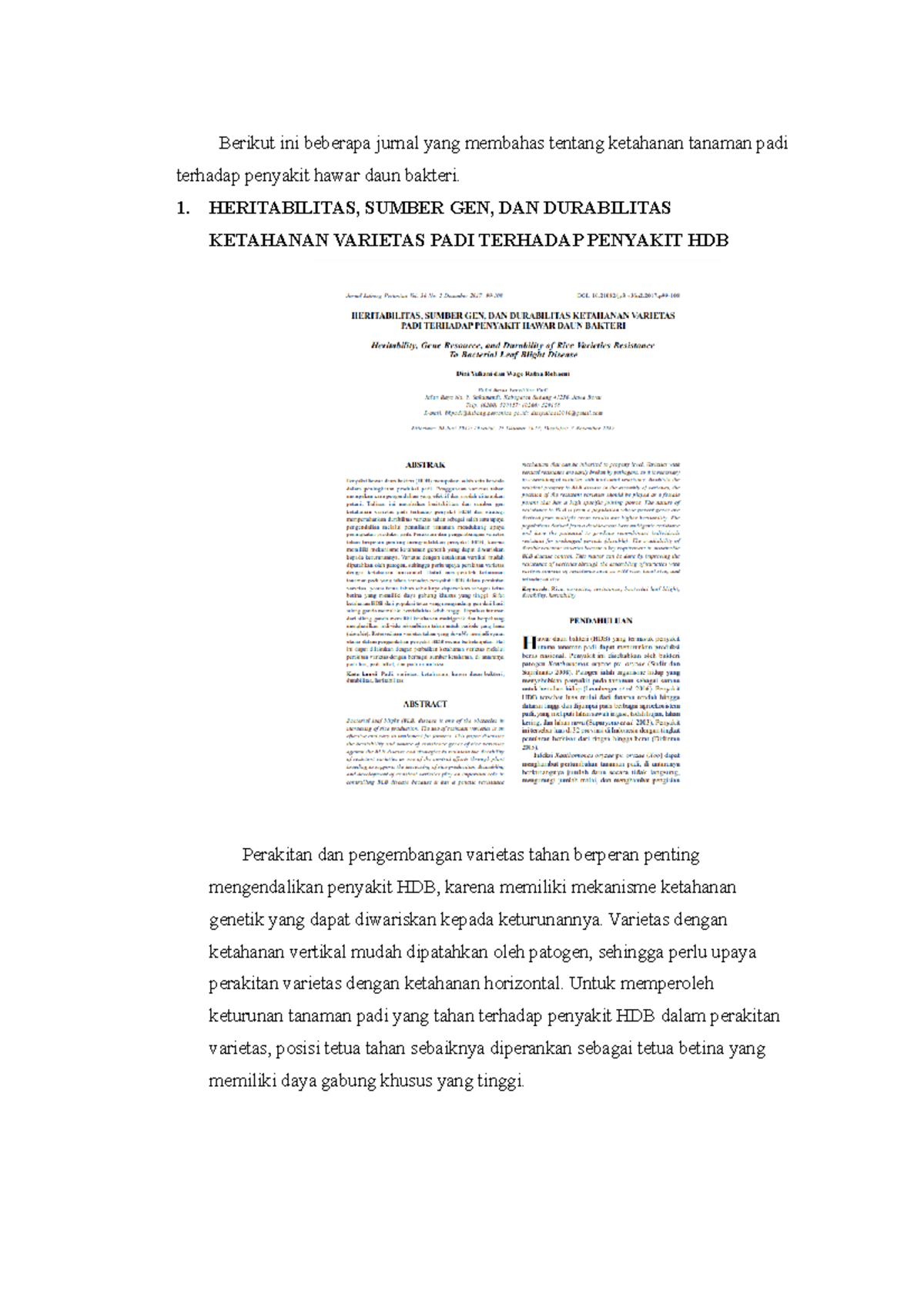 Jurnal Ketahanan Tanaman Padi Terhadap Penyakit HDB - Berikut Ini ...