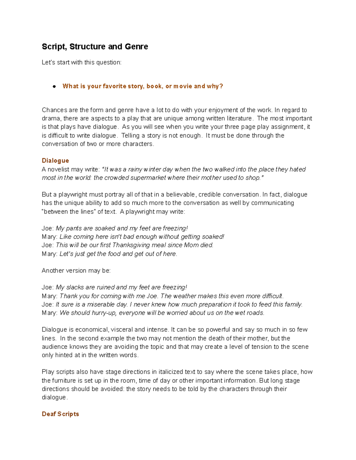 Script, Structure and Genre - Script, Structure and Genre Let’s start ...