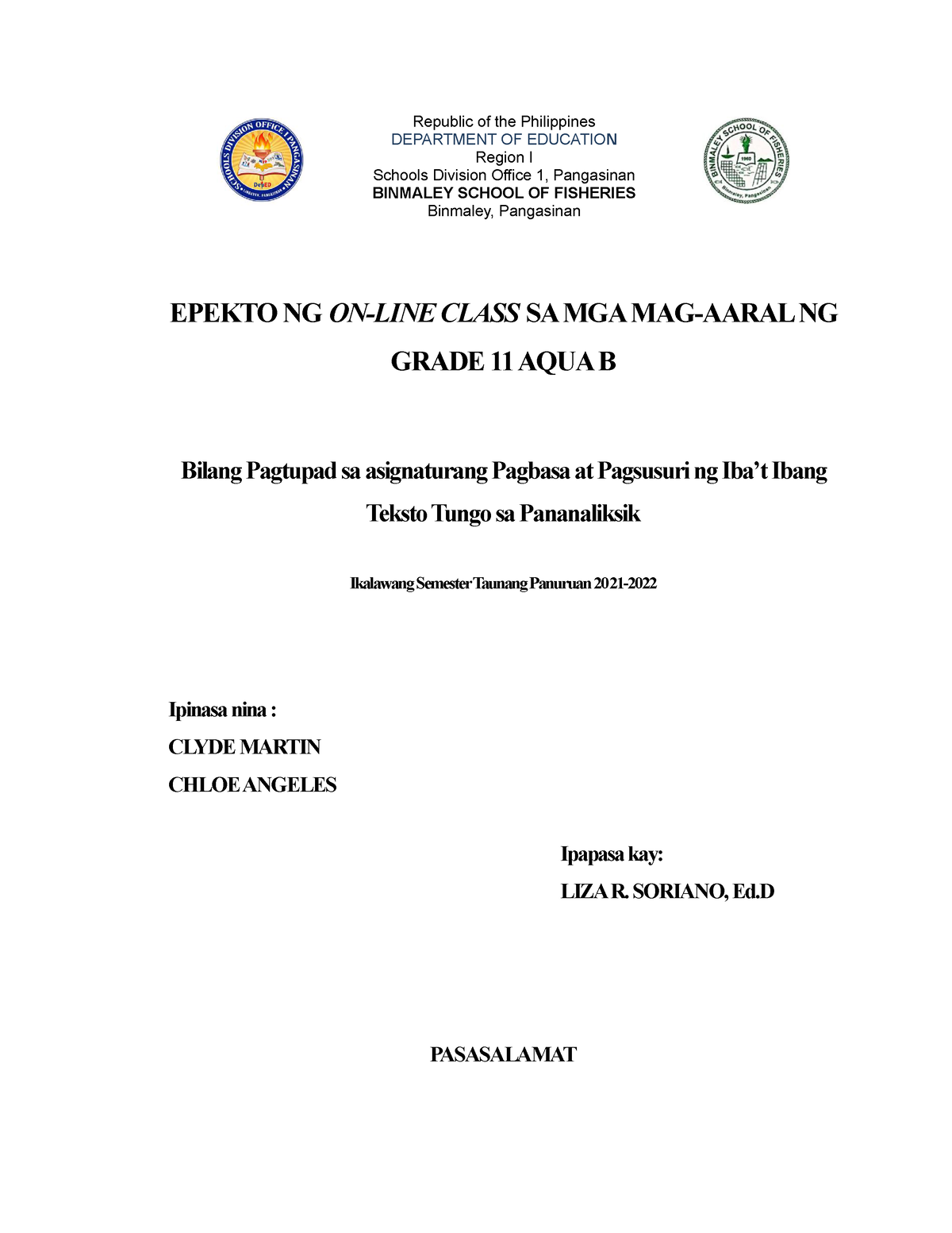 Sample Of Thesis Filipino Requirement Republic Of The Philippines Department Of Educatio N 8328