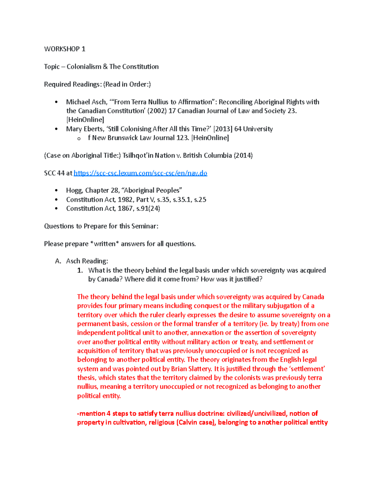 Workshop 1 - Colonialism & The Constitution - WORKSHOP 1 Topic ...