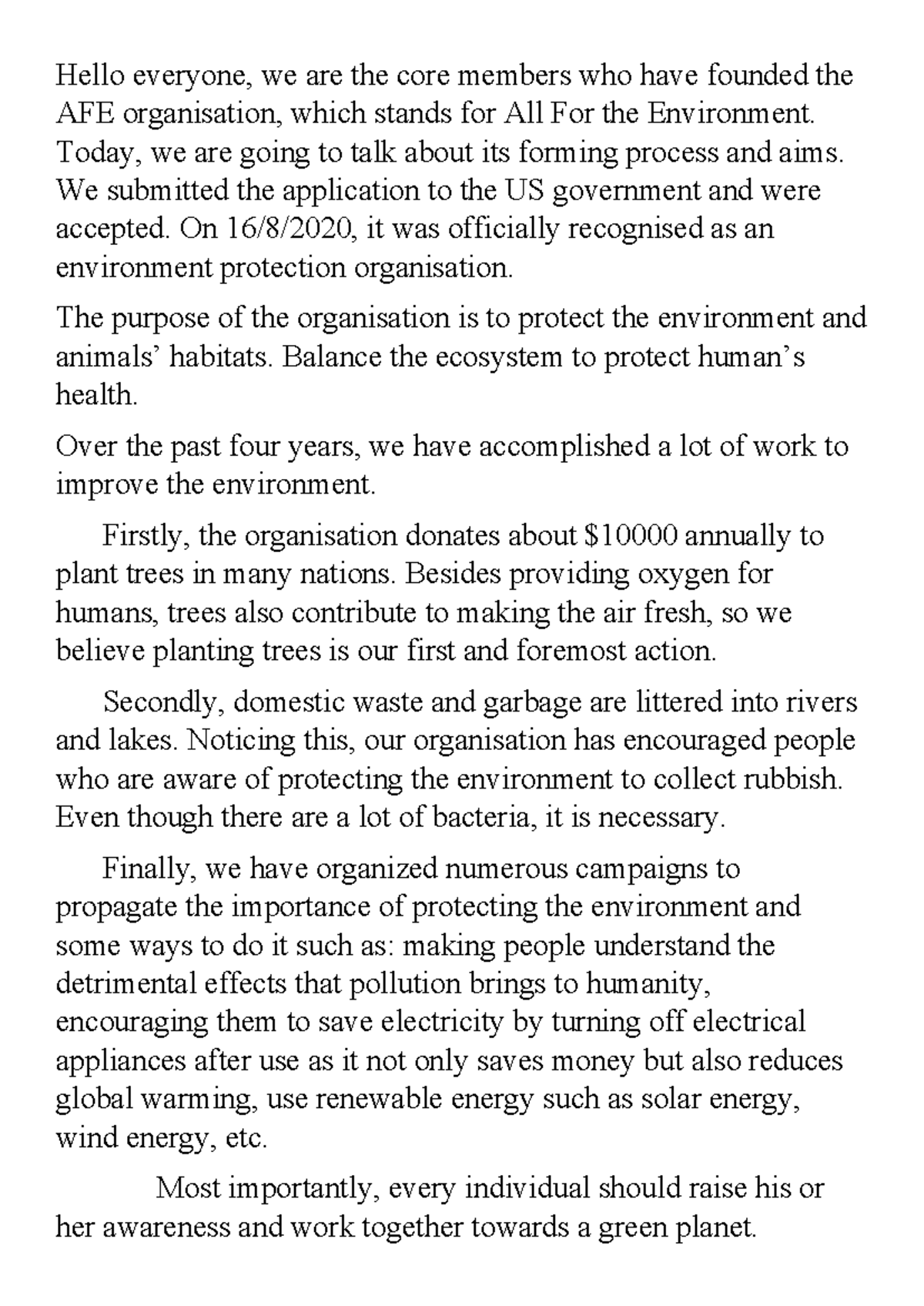 Name of the organisation Hello everyone, we are the core members who