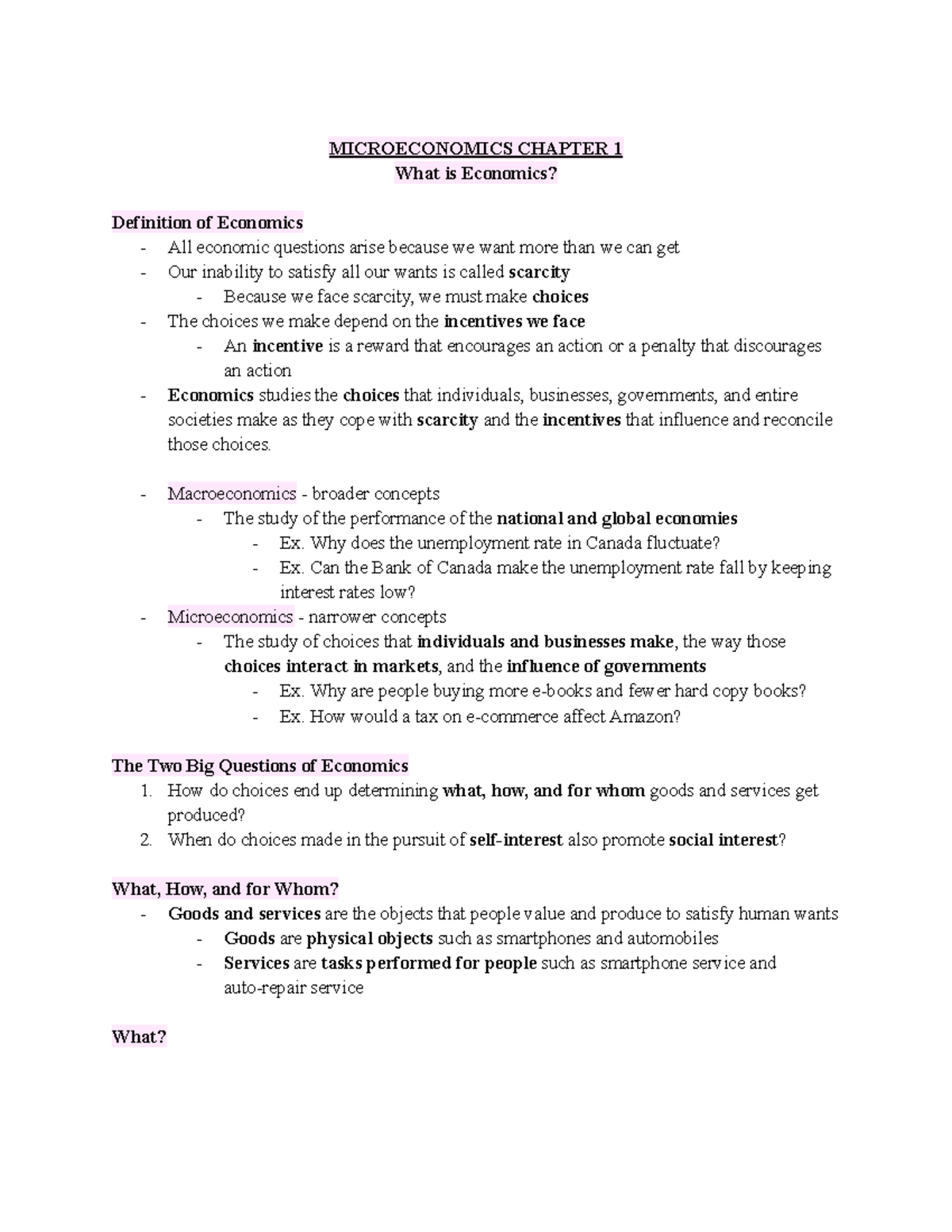 Microeconomics Chapter 1 Microeconomics Chapter 1 What Is Economics Definition Of Economics