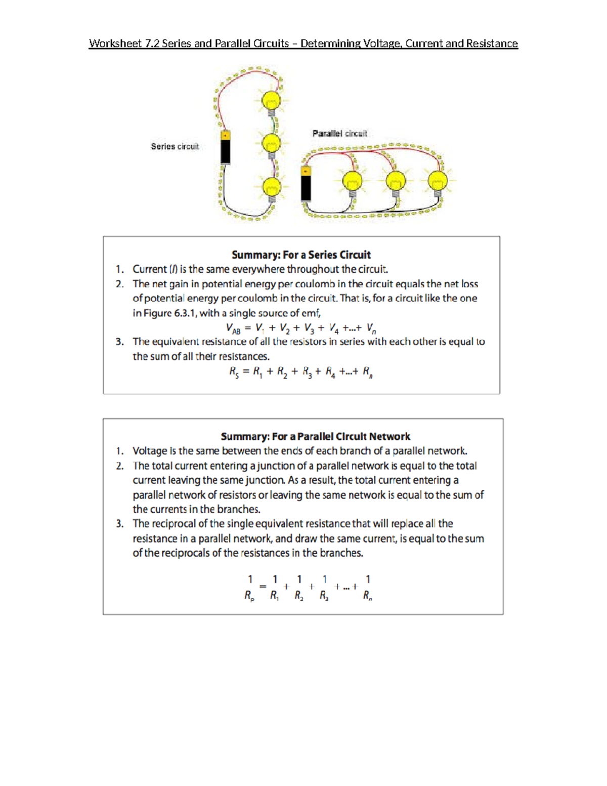 Worksheet 7 - Series and Parallel Circuits - Studocu