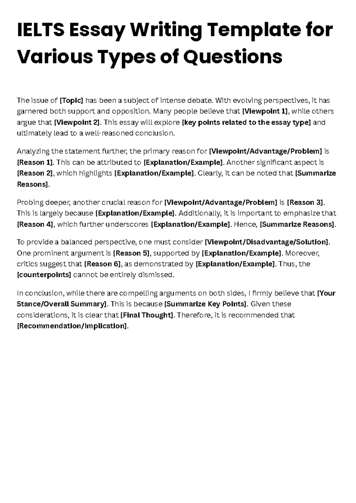 Ielts Essay Writing Template for Various Types of Questions - IELTS ...