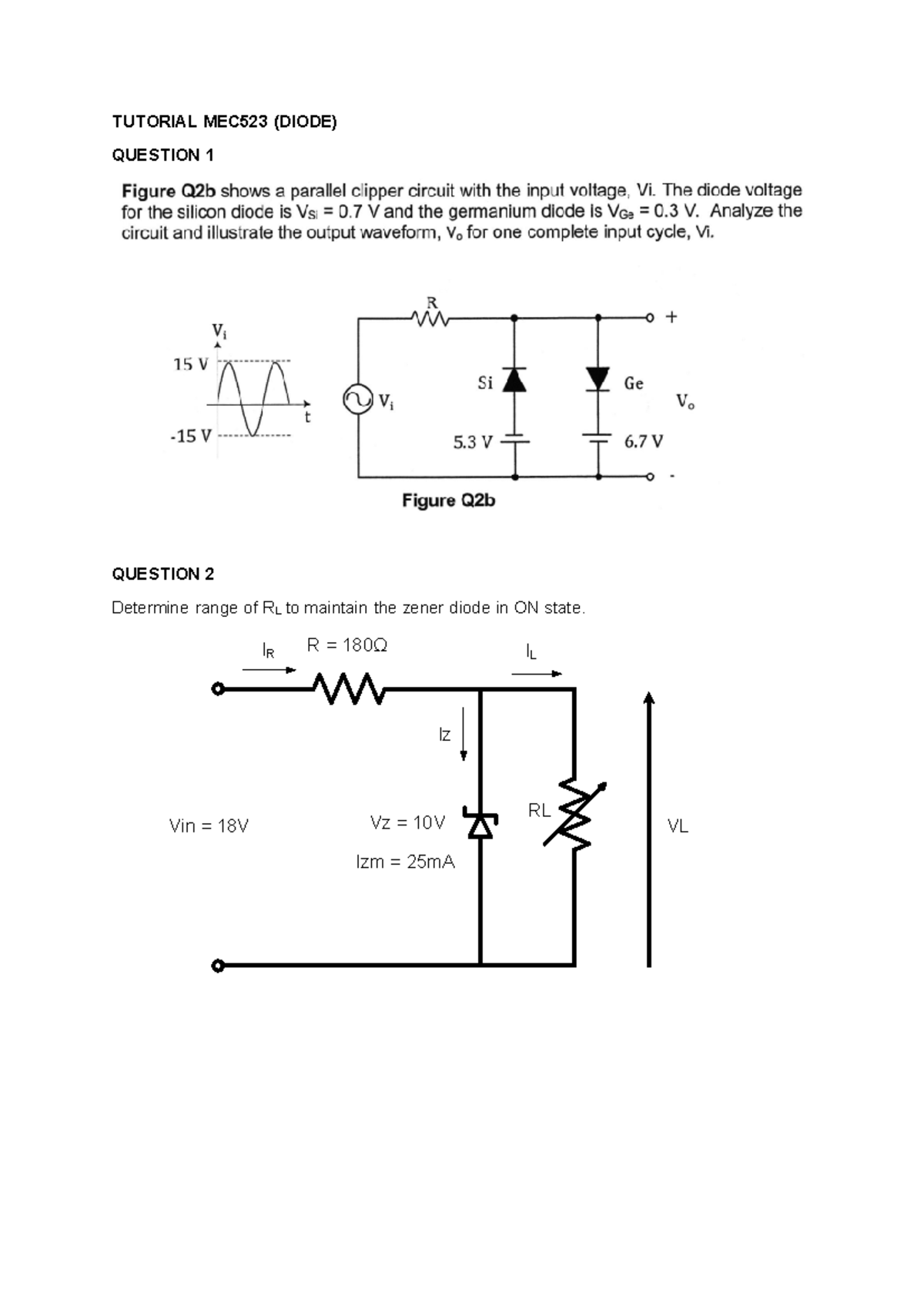 Tutorial diode - GOOD LUCK - TUTORIAL MEC523 (DIODE) QUESTION 1 ...