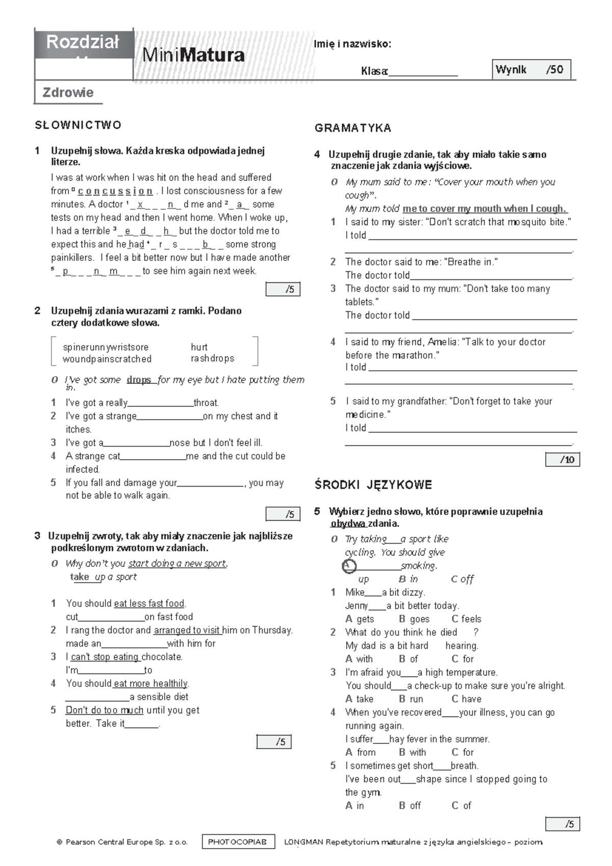 Rozdział 11 Mini Matura Grupa A - © Pearson Central Europe Sp. z o ...
