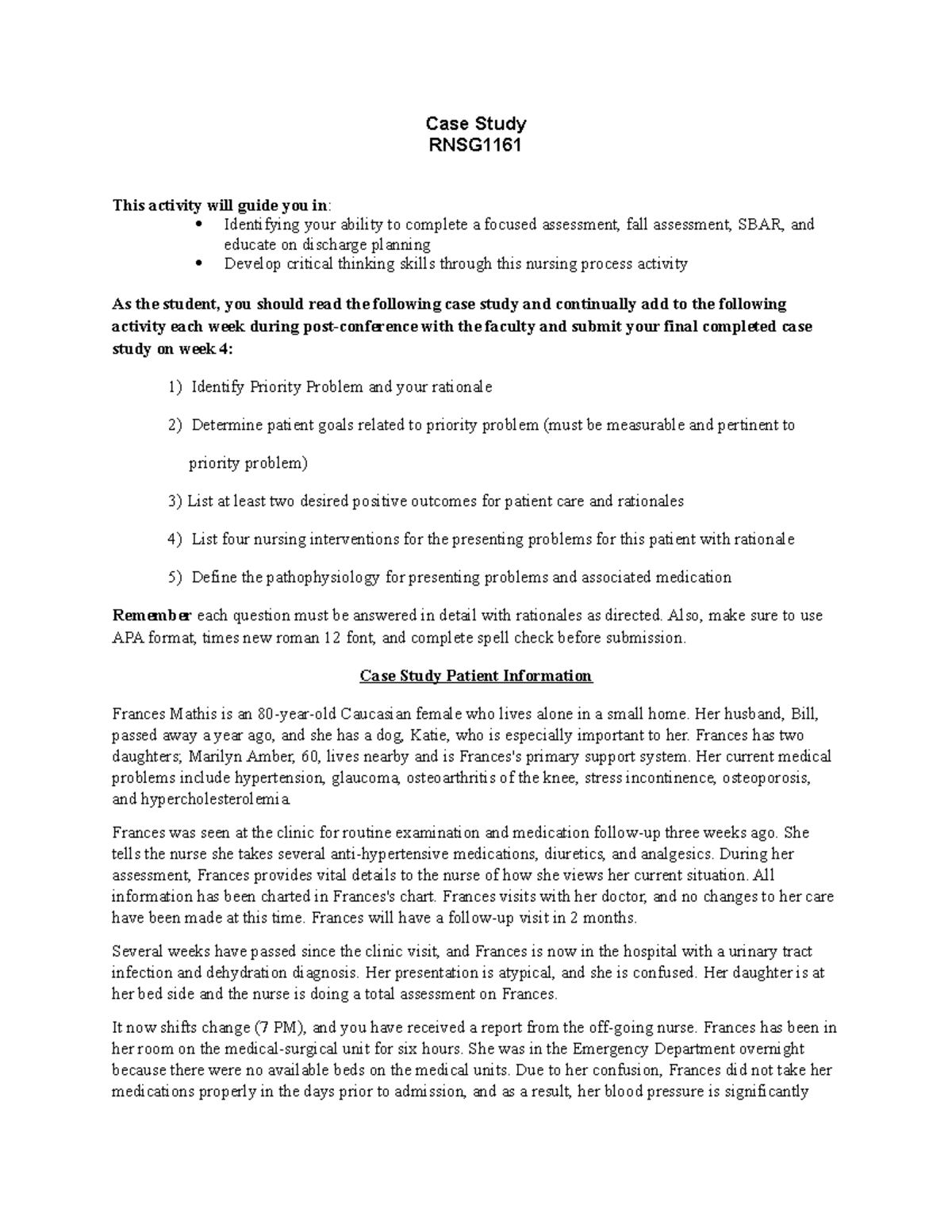 Case Study RNSG 1161-ADA - Case Study RNSG This activity will guide you ...