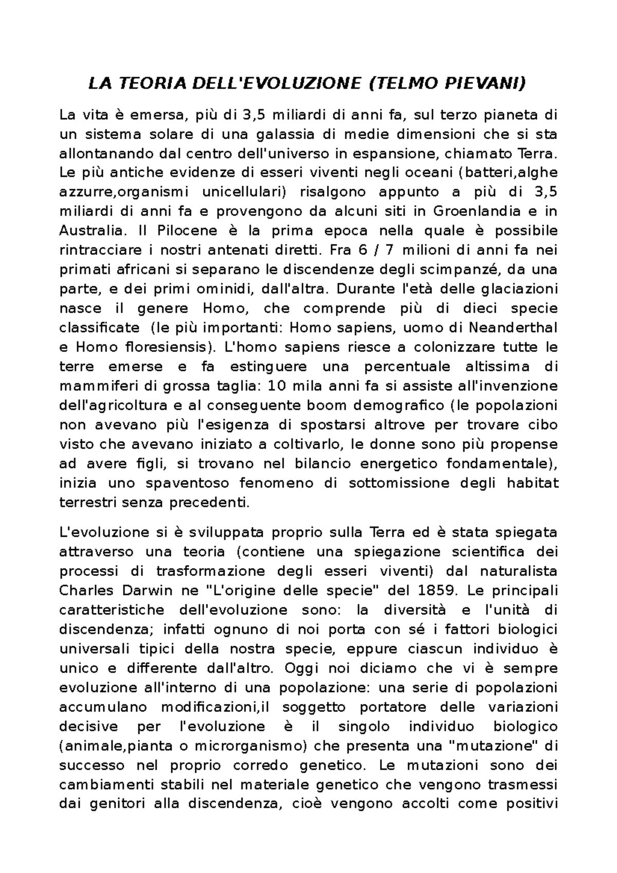 La Teoria Dell Evoluzione La Teoria Dell Evoluzione Telmo Pievani La Vita Emersa Pi Di