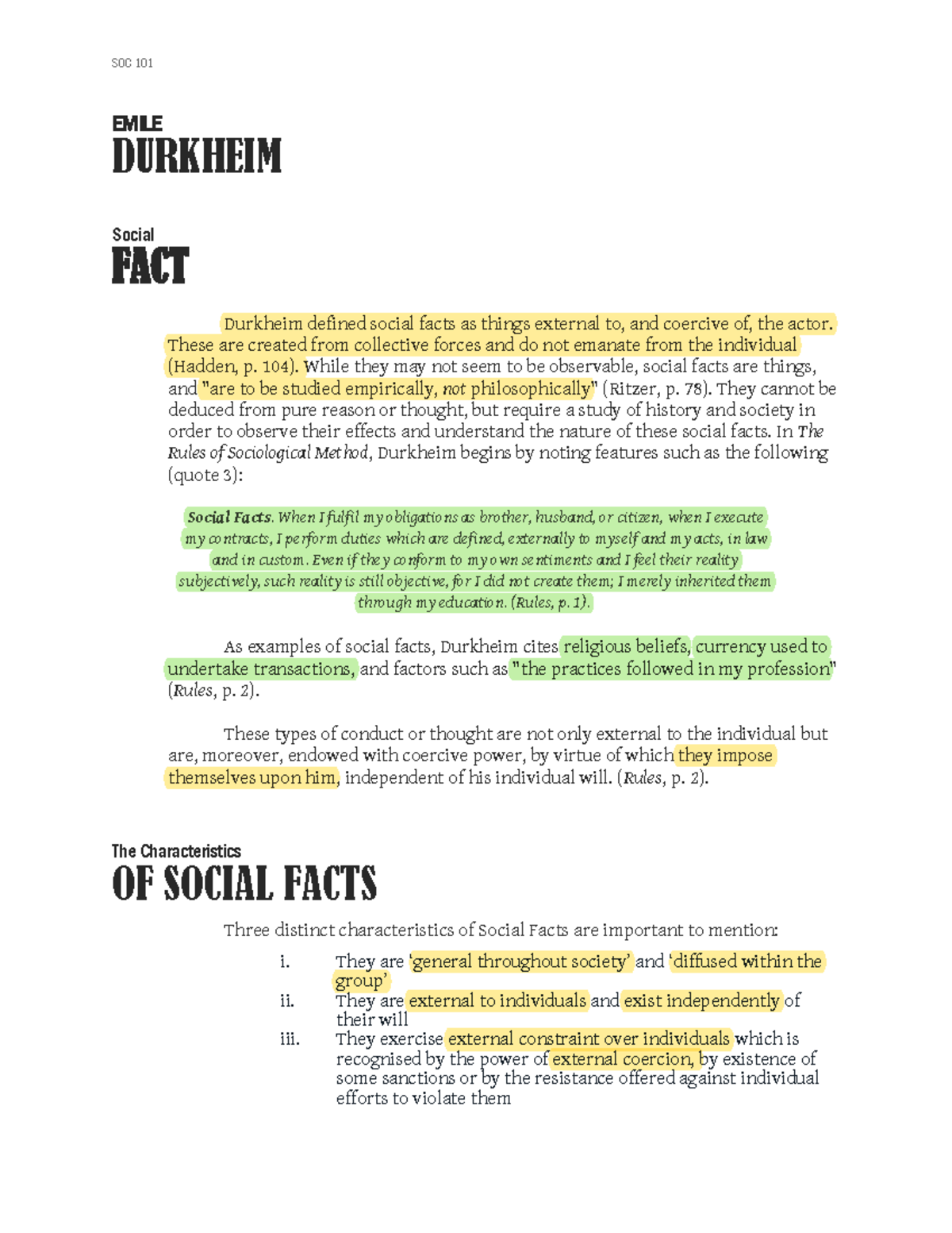 Emile Durkheim - sociology subject notes - EMILE DURKHEIM Social FACT ...