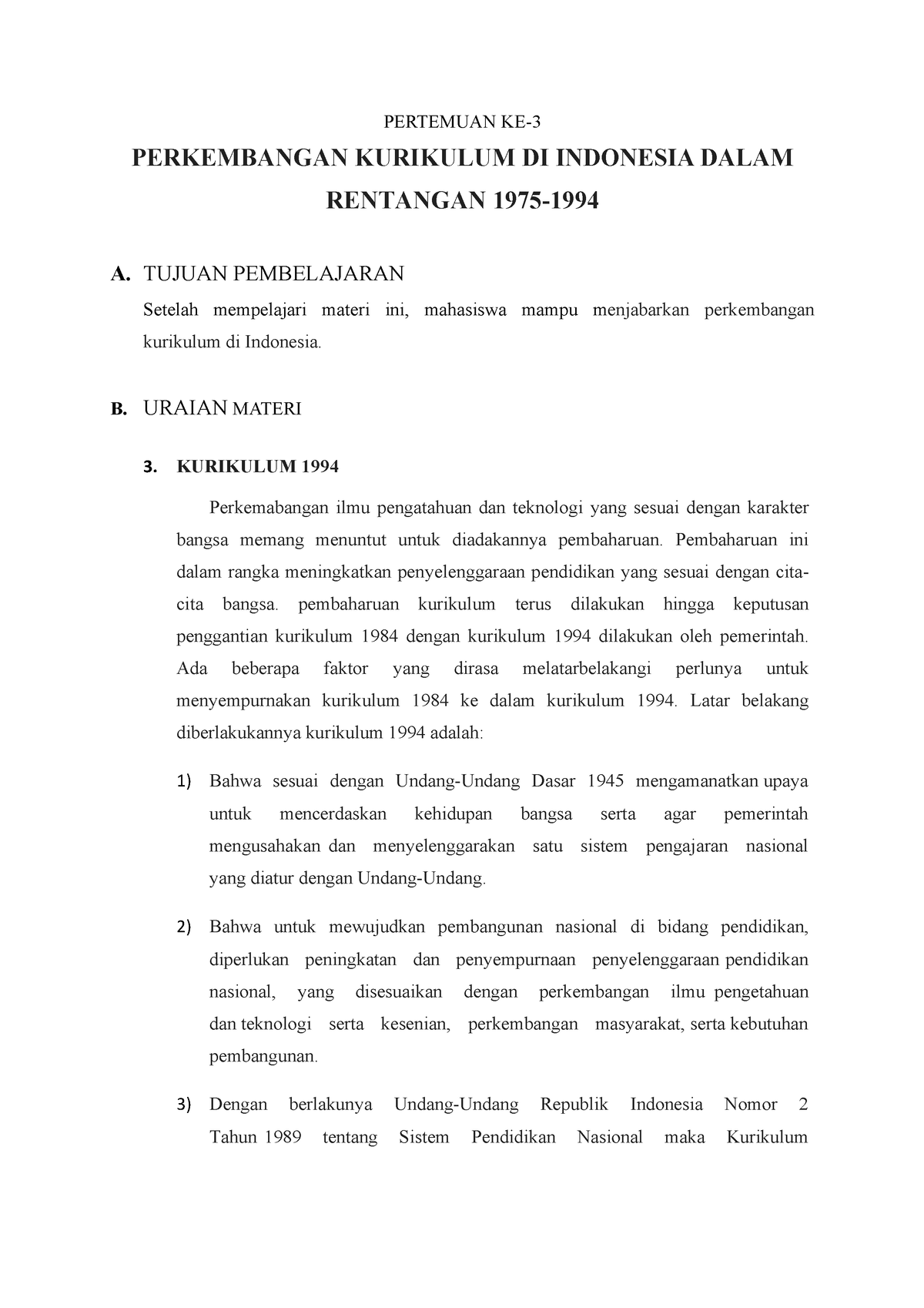 Perkembangan Kurikulum 1994 Pertemuan Ke Perkembangan Kurikulum Di Indonesia Dalam Rentangan 1445