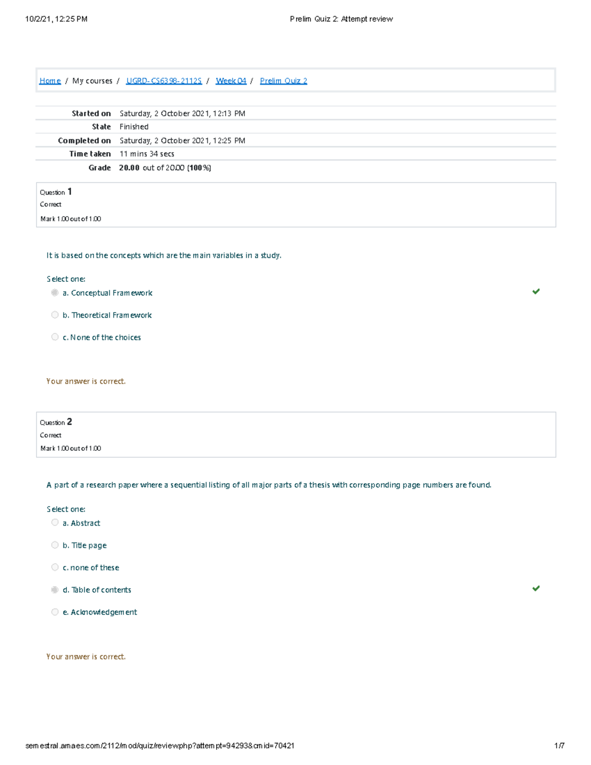 Prelim Quiz 2 Attempt Review - Home/My Courses/ UGRD-CS6398-2112S/ Week ...