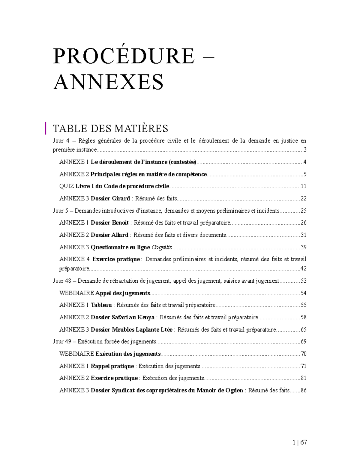 Procédure - Annexes (vierge) - PROCÉDURE – ANNEXES TABLE DES MATIÈRES ...