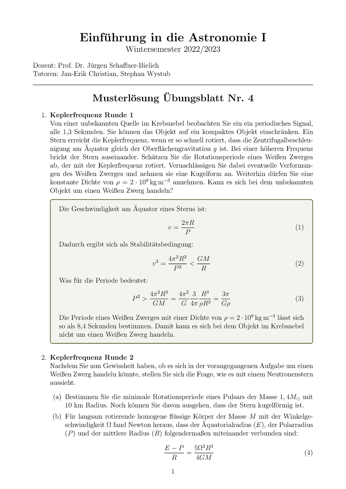 Blatt 4 Astro II Musterloesung - Einf ̈uhrung In Die Astronomie I ...