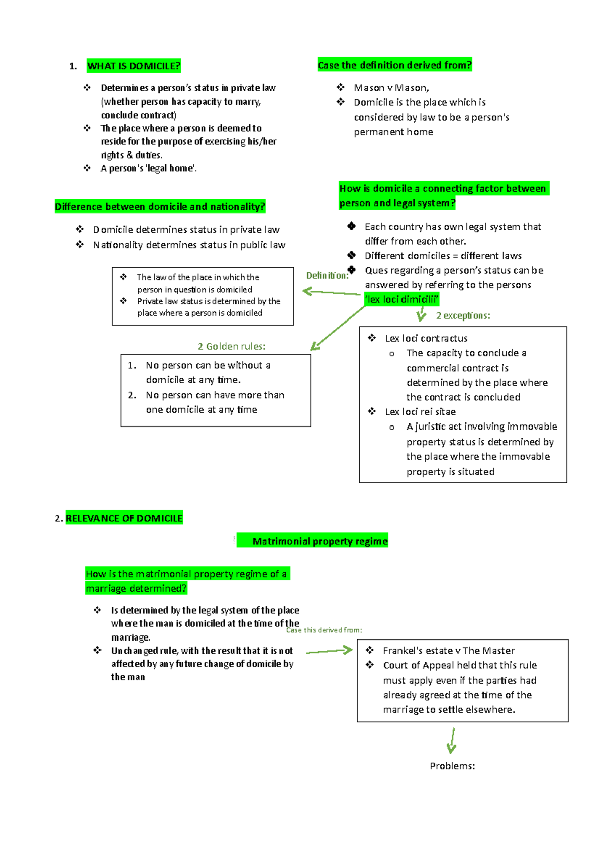 Chapter 3 Domicile - 1. WHAT IS DOMICILE? Determines a person’s status ...