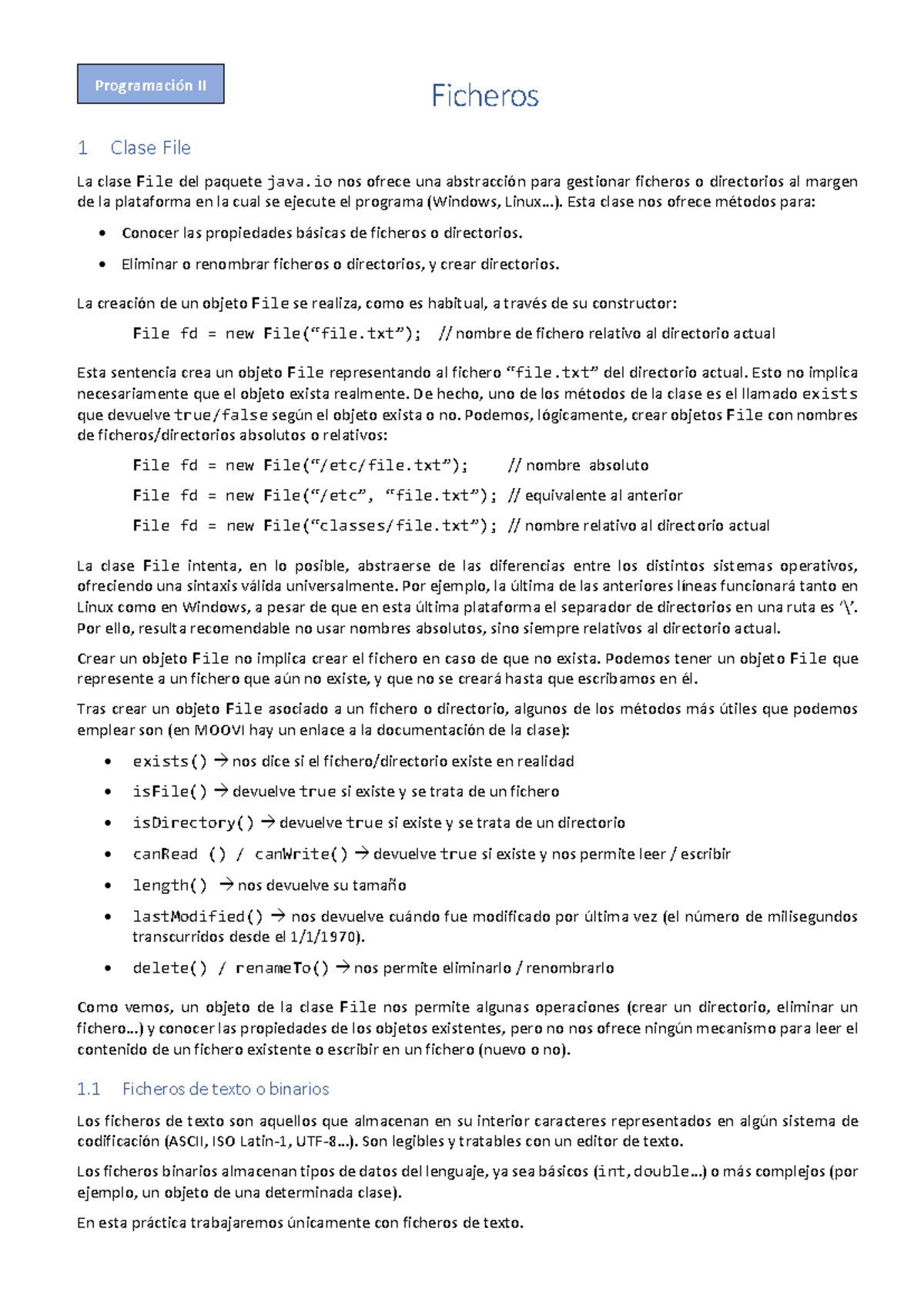 13 Ficheros - Apuntes - Ficheros 1 Clase File La clase File del paquete ...