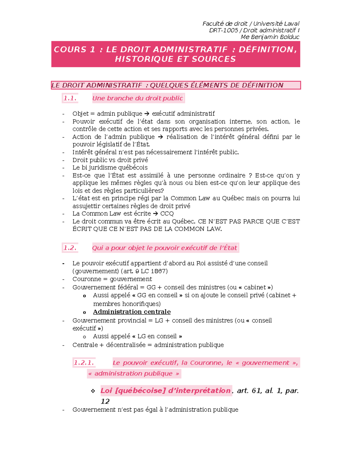 Cours 1- Plan de l'exposé - DRT-1005 / Droit administratif I Me ...