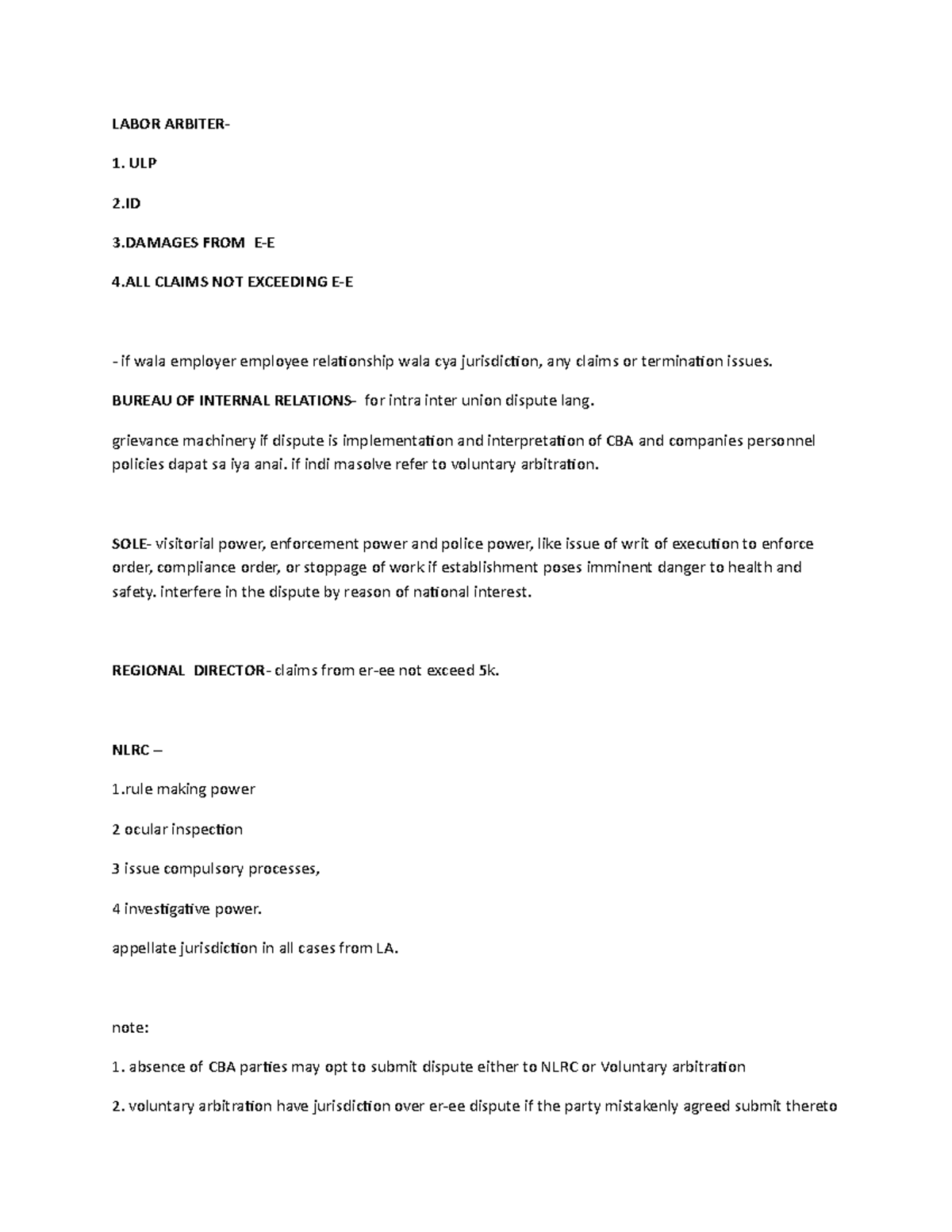 Labor Arbiter And Labor Relations Jurisdictions - LABOR ARBITER-1. ULP ...