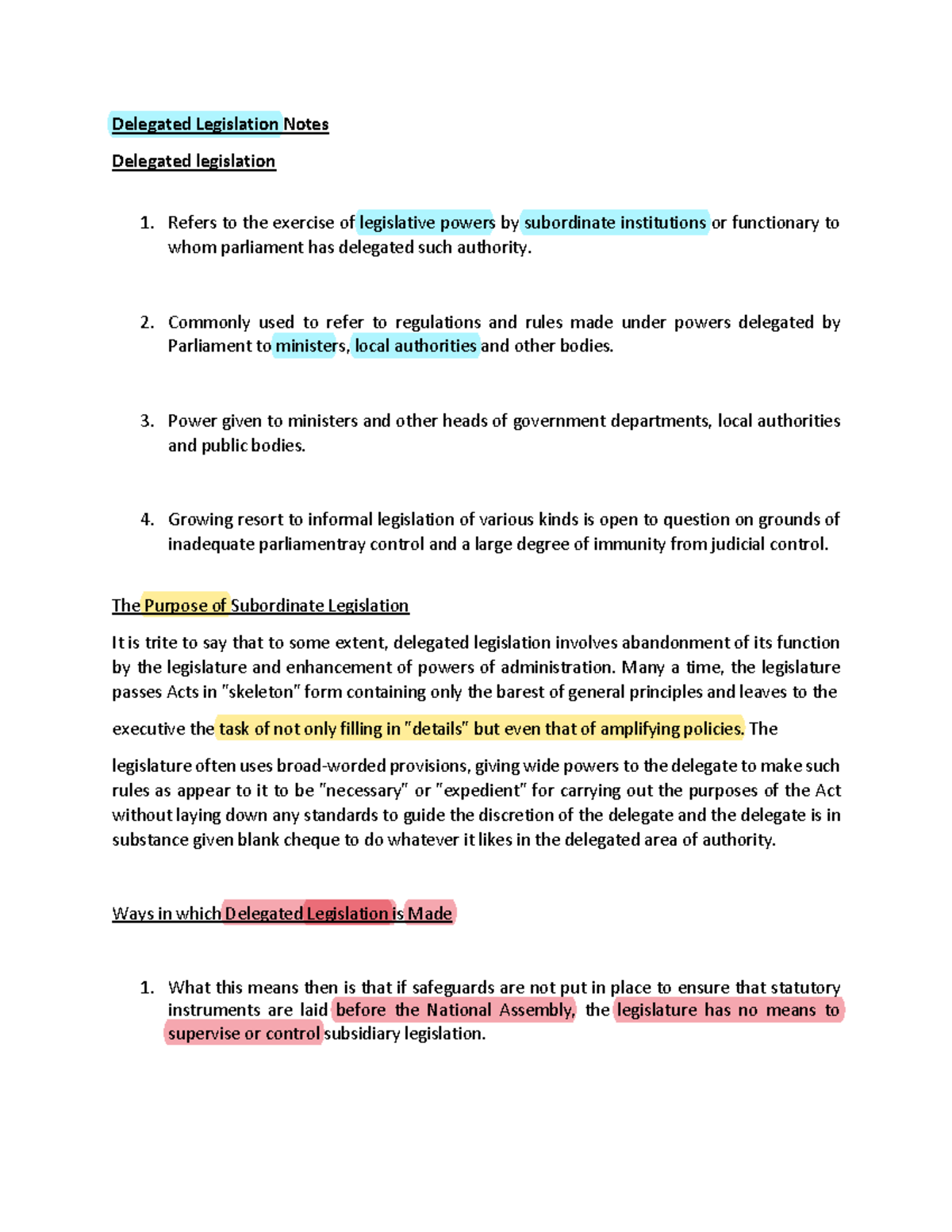 Delegated Legislation lentle colored - Delegated Legislation Notes ...
