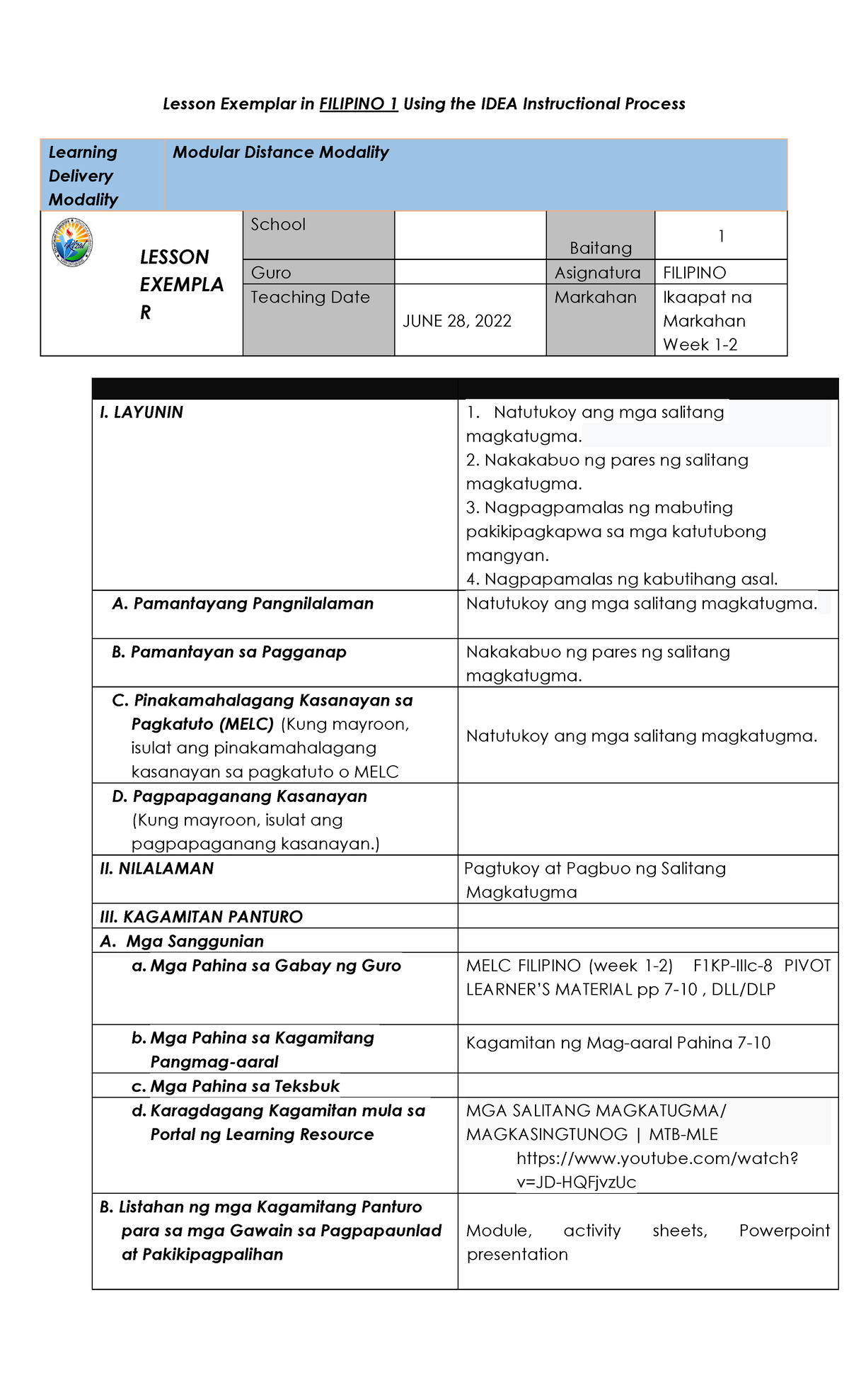 Detailed Lesson- Exemplar OBJ 9-10- Filipino-Q4- Magkatugma - Lesson ...