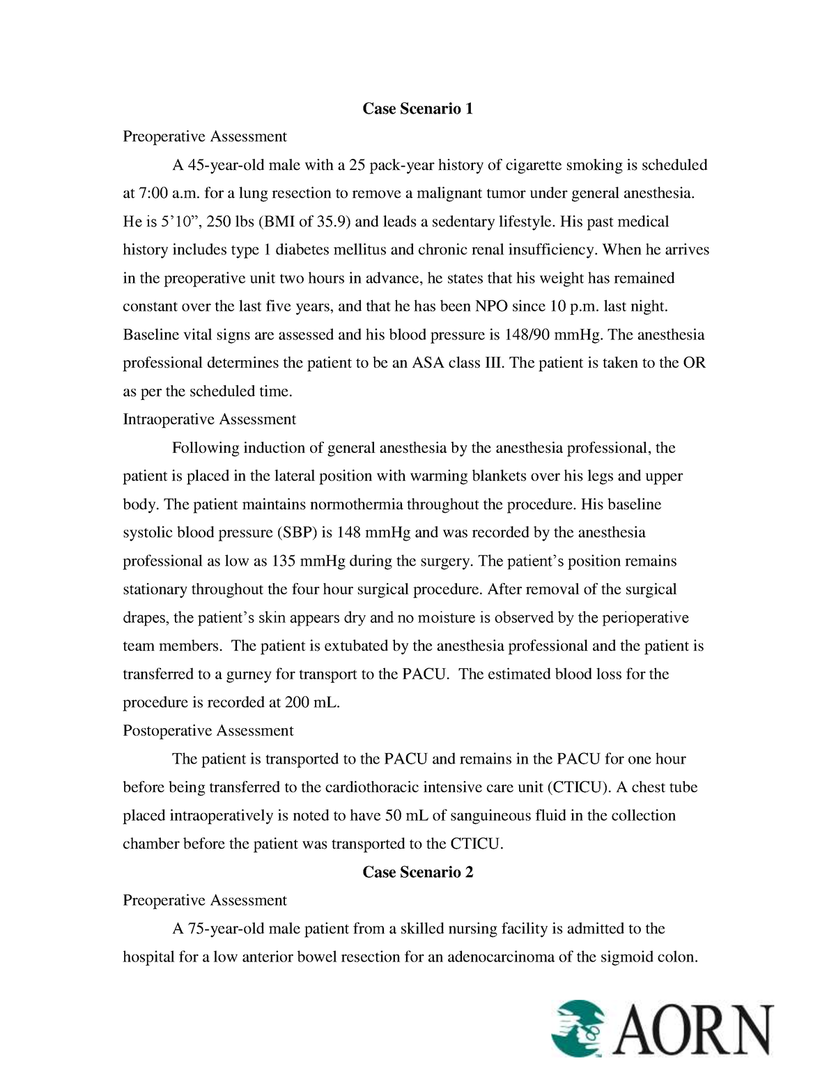 Sample-case-studies - hellow - Case Scenario 1 Preoperative Assessment ...